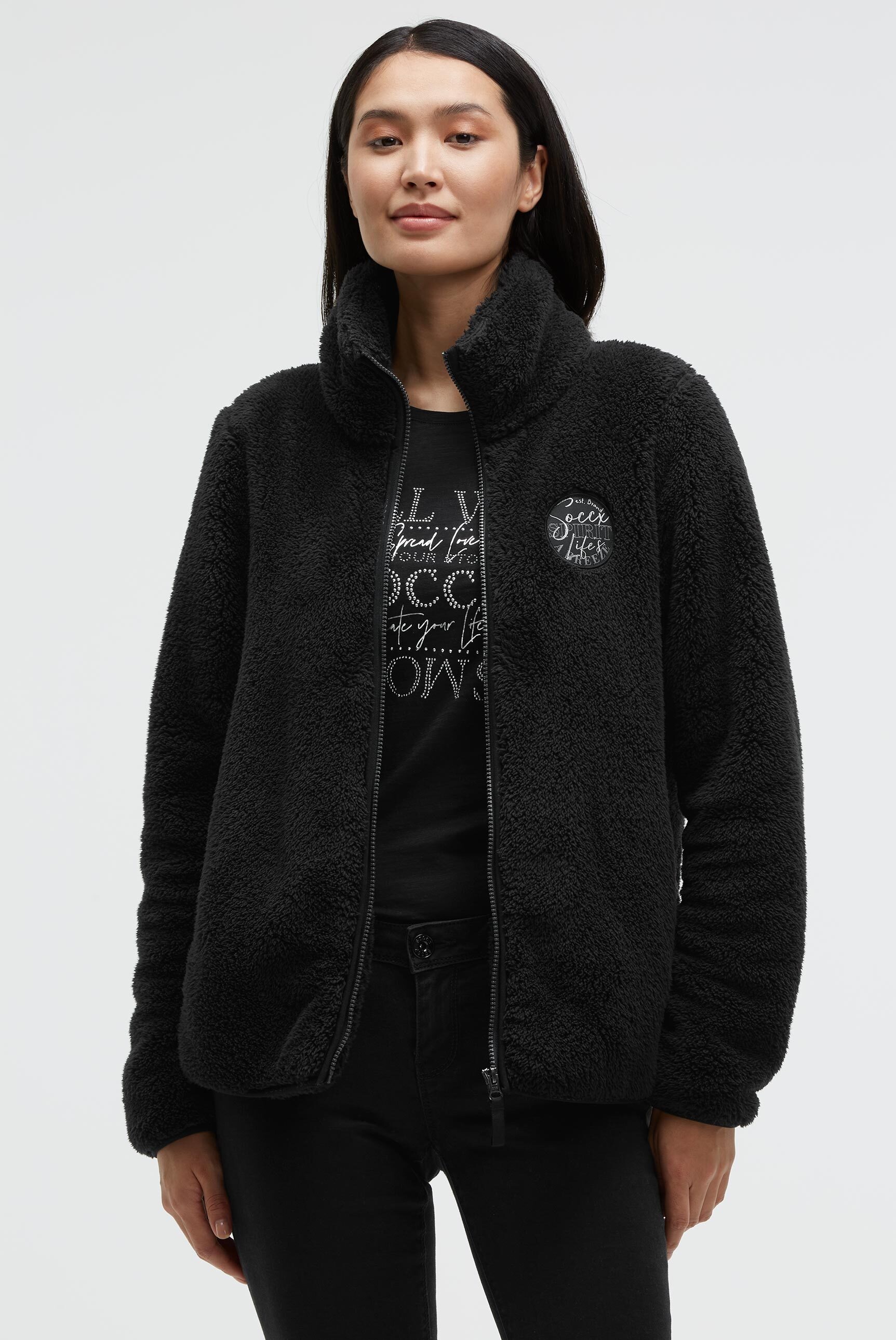 SOCCX Fleecejacke ohne Kapuze mit elastischem Saumabschluss günstig online kaufen