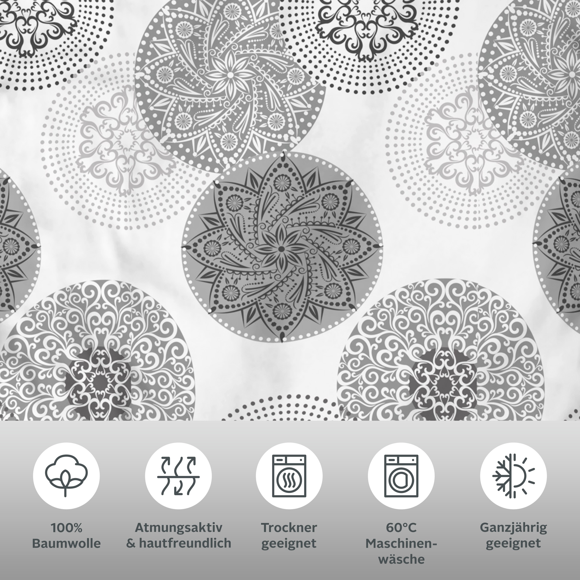 Thumbnail - my home "Tesso in Gr. 135x200, 155x220 oder 200x200 cm" 2 Stk. Bettwäsche mit Ornamenten und in verschiedenen Qualitäten