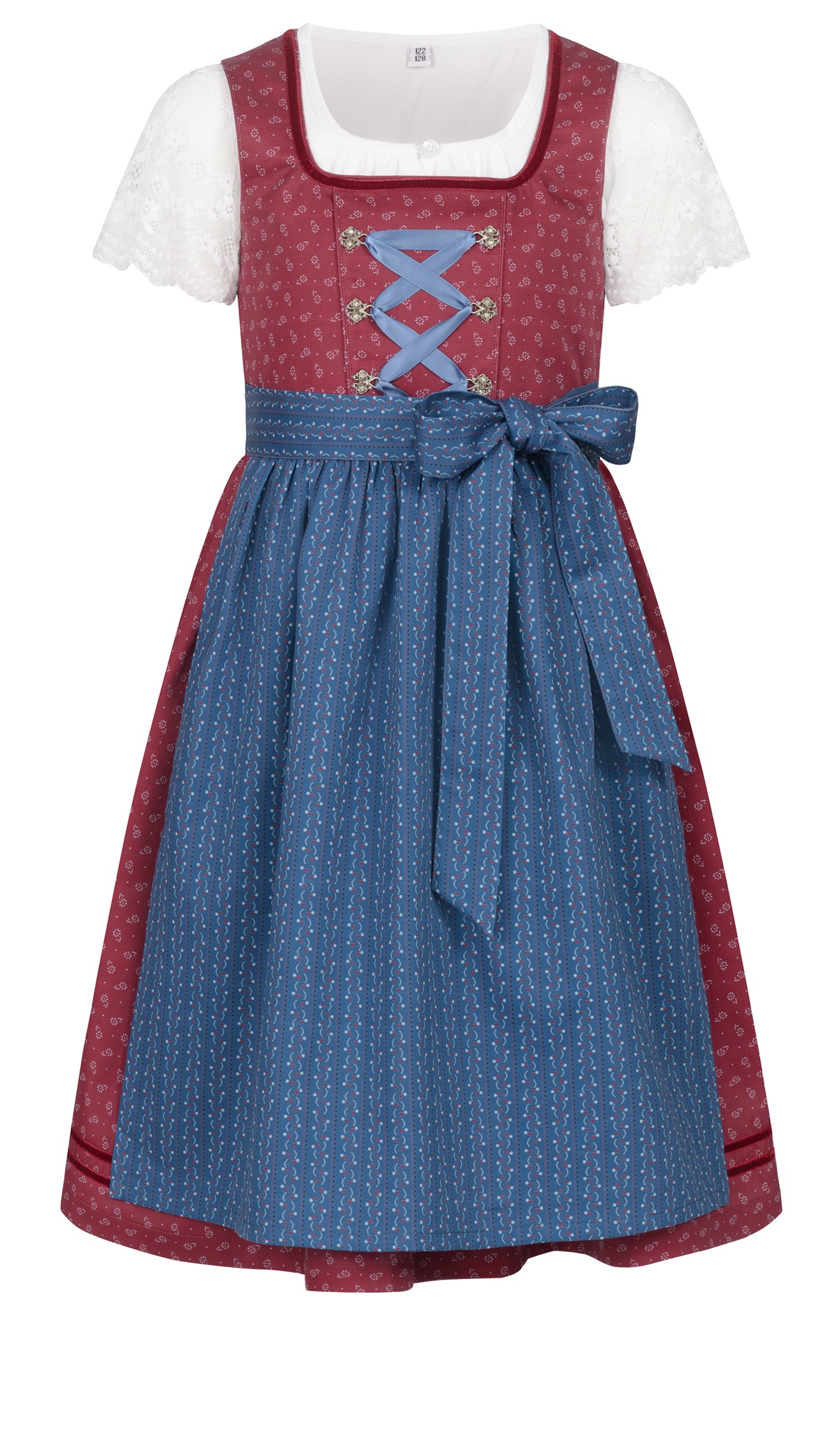 NÜBLER Mädchen Dirndl "Kinderdirndl Gesr", rot, Gr. 128, Obermaterial: 100% Baumwolle CO., Kleider