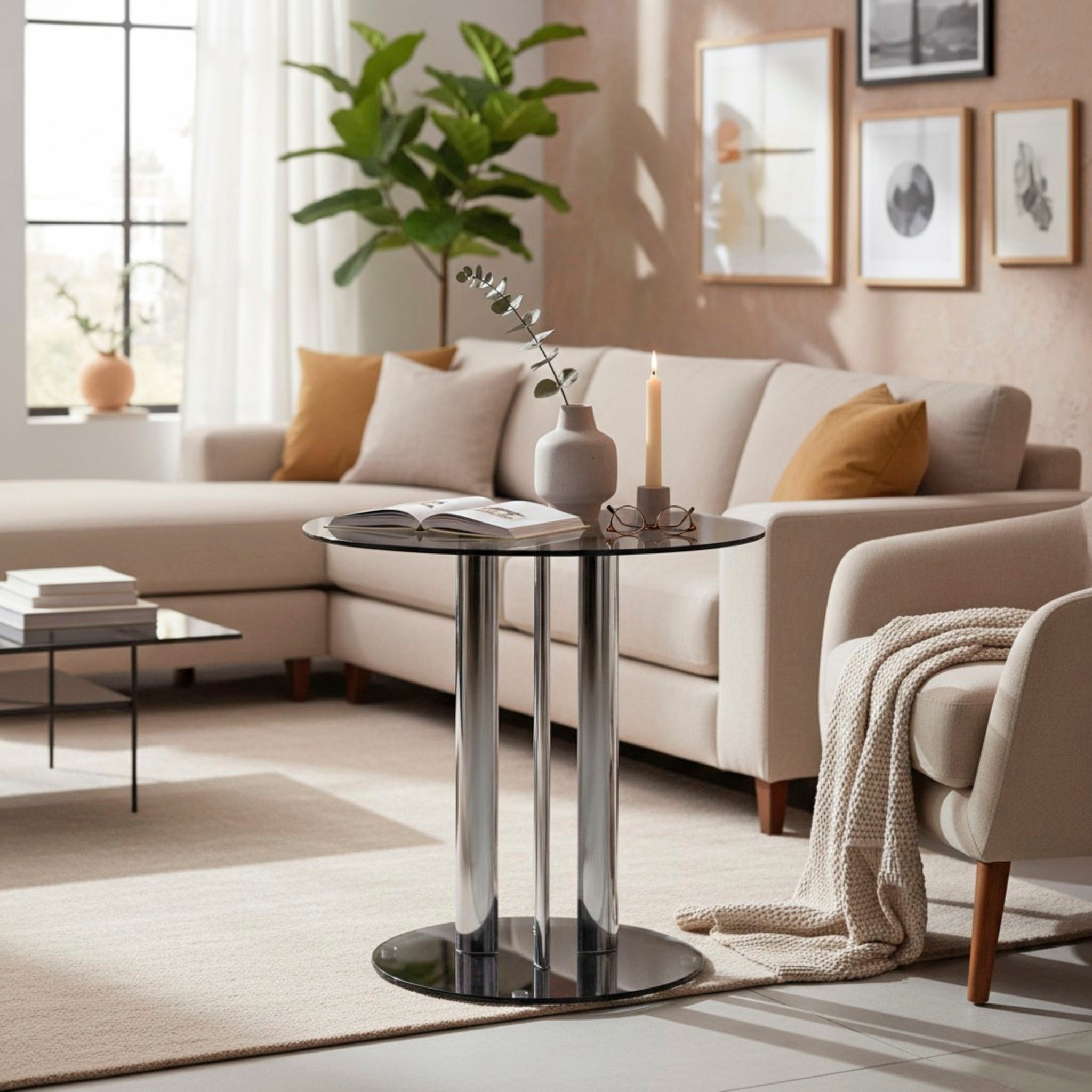HAKU Beistelltisch »Sofatisch, Wohnzimmertisch« 1 Stk. tlg. rund - aus Metall Silber - Ø/H 59/57 cm