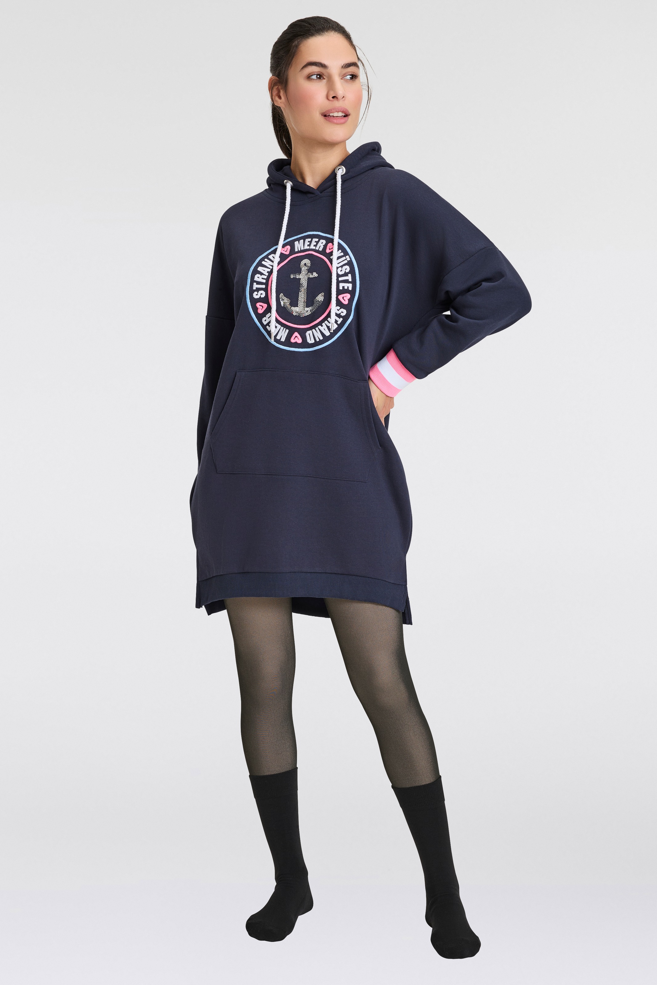 Zwillingsherz Sweatkleid ""Zuhause am Strand"" Kängurutasche mit Kapuze, Kä günstig online kaufen