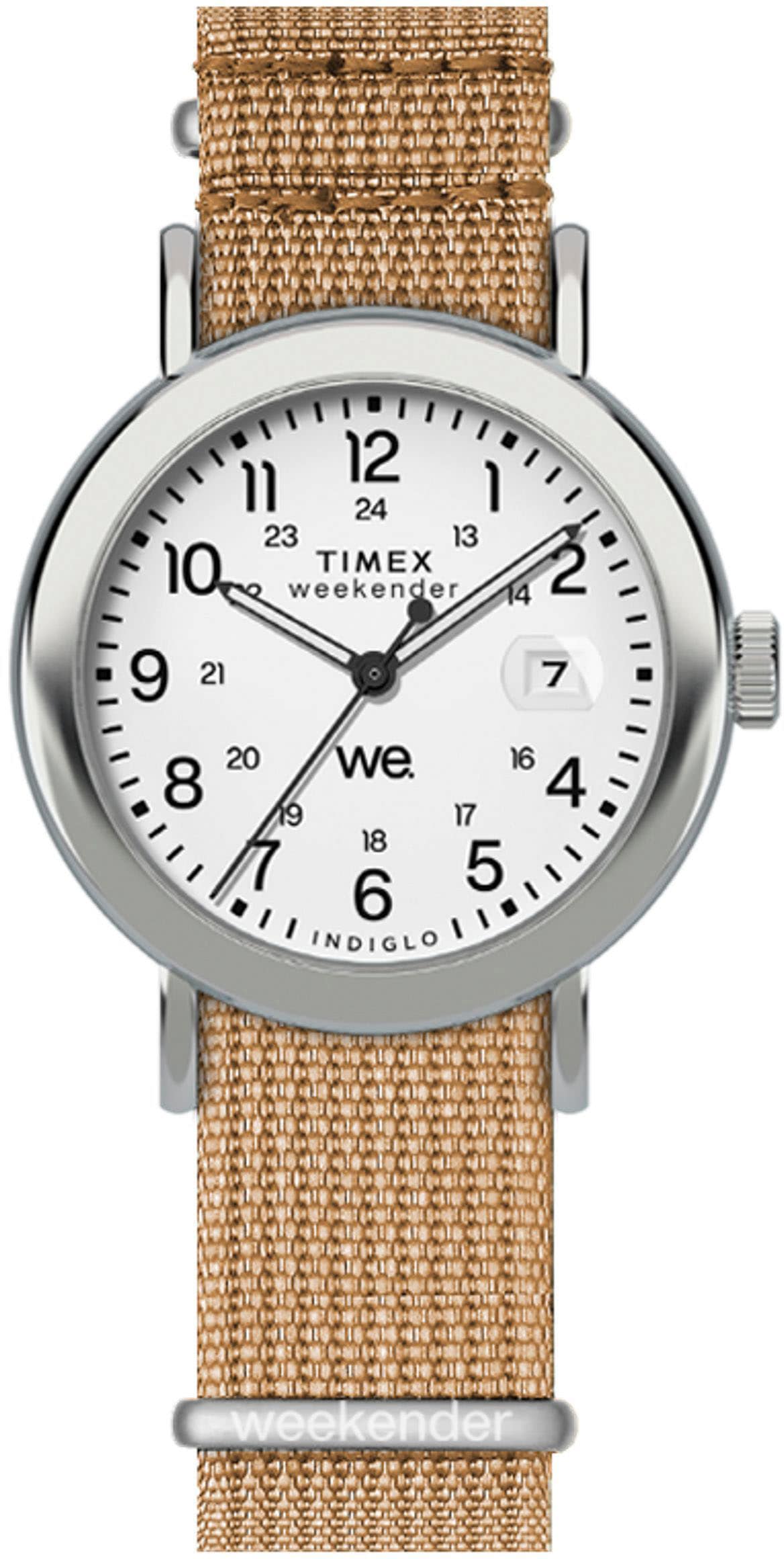 TIMEX Damen Quarzuhr "WEEKENDER MAIN LINE", beige, Armbanduhren, Armbanduhr, Damenuhr,Textilarmband,Datum, Leuchtzeiger