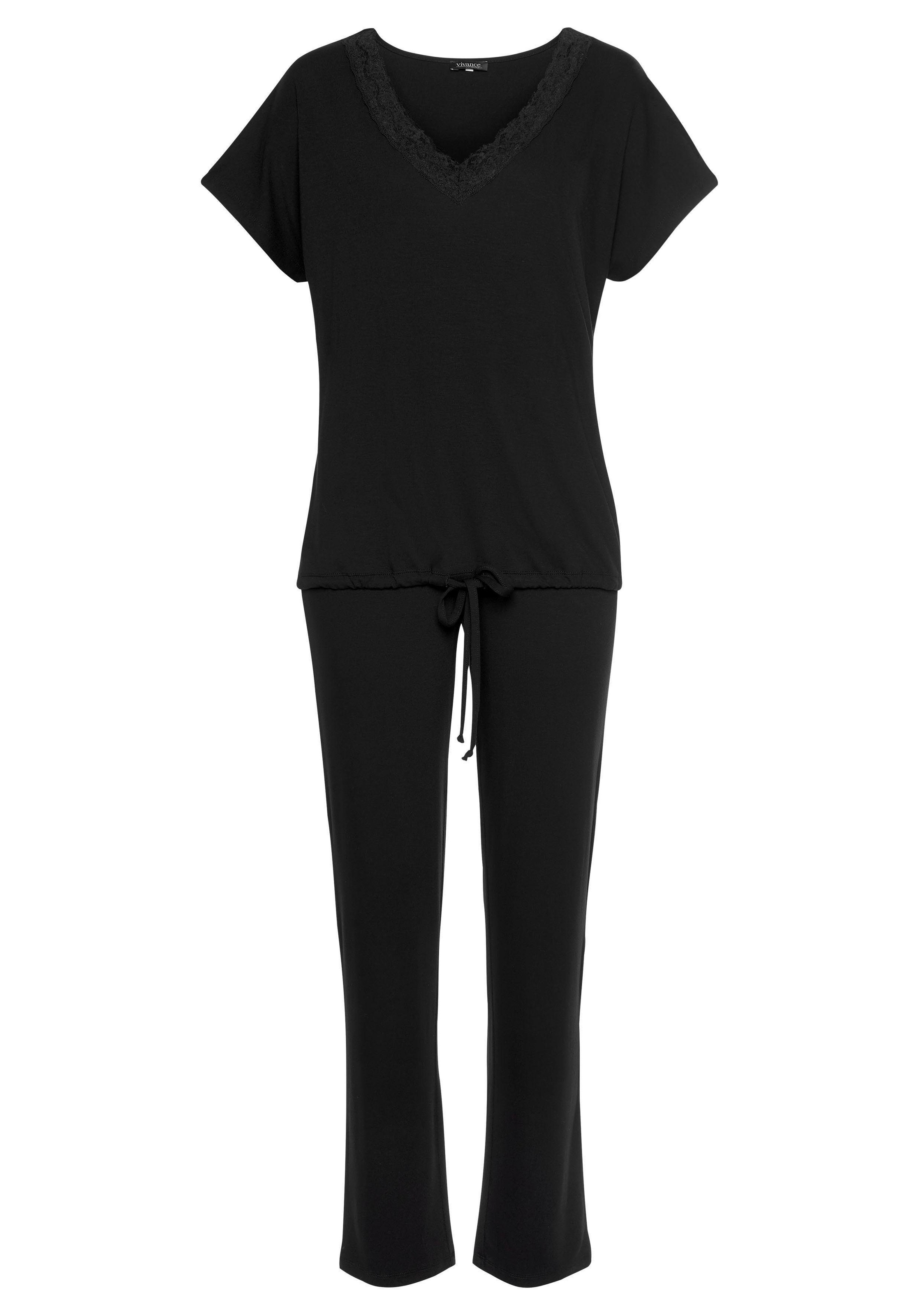 LASCANA Pyjama 2 Stk. tlg., mit Spitze und Saumbändchen günstig online kaufen