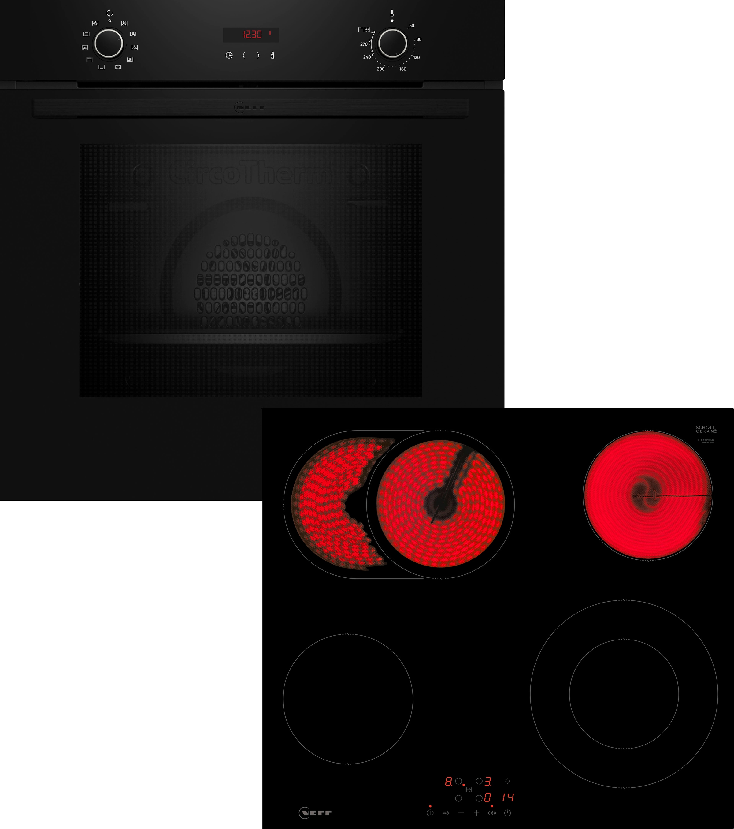 NEFF Backofen-Set "B2CCG6AK3" mit Teleskopauszug nachrüstbar Pyrolyse-Selbstreinigung Kochfeld mit Touch-Steuerung & CircoTherm für 3 Backebenen