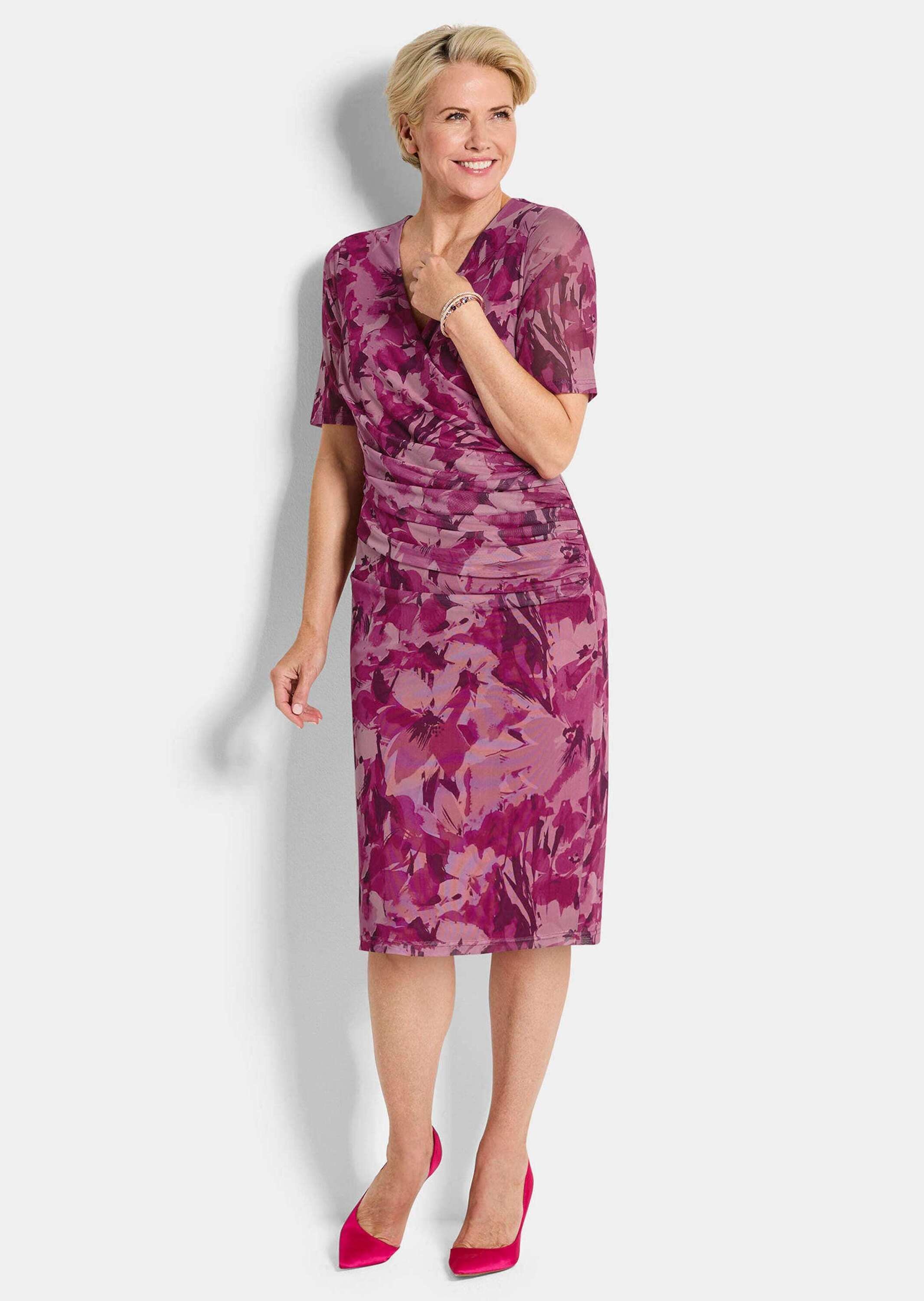 GOLDNER Abendkleid "Wickelkleid mit Blumenmuster" Ohne Taschen Wickeloptik günstig online kaufen