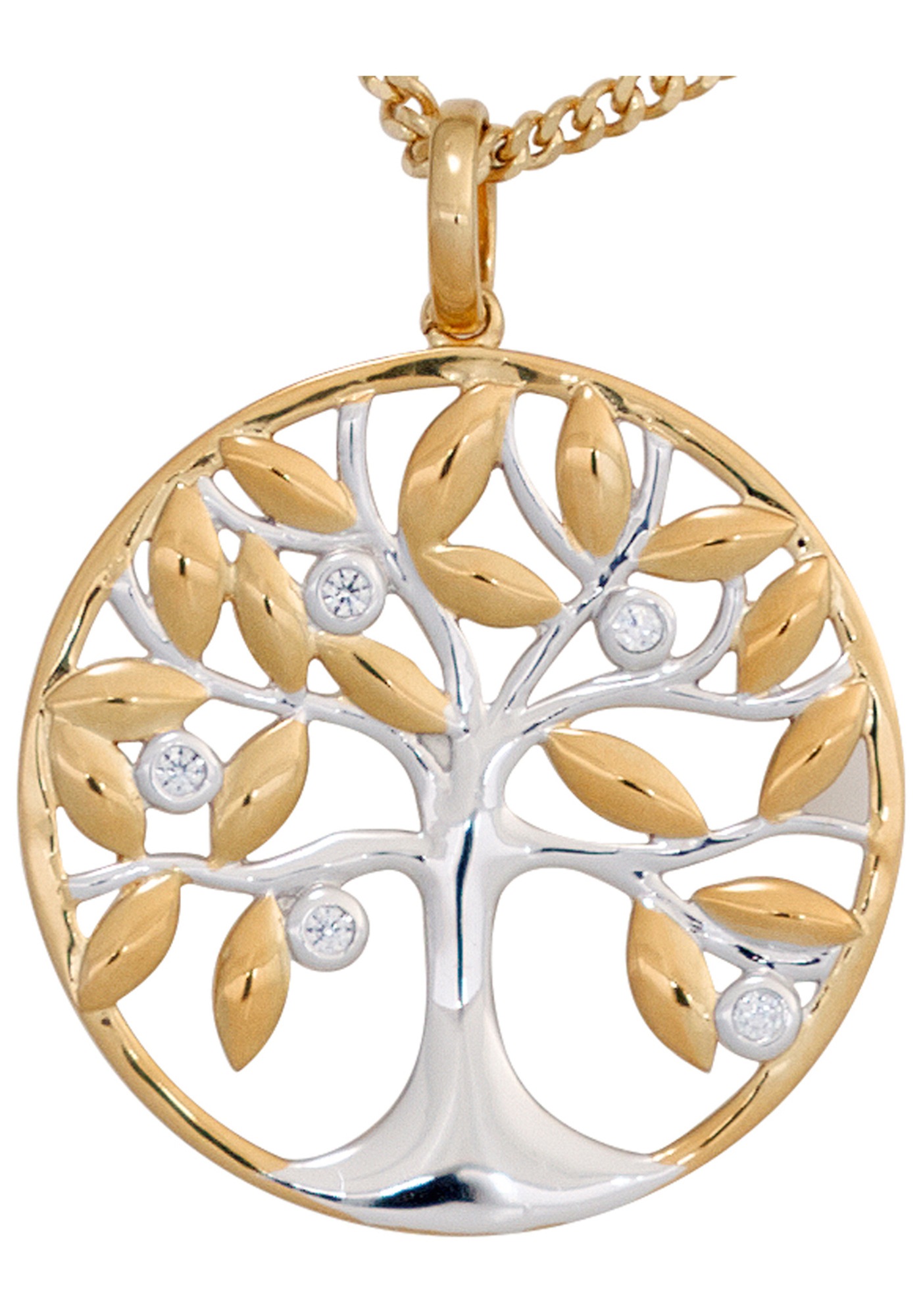 JOBO Kettenanhänger »Anhänger Baum«, 585 Gold bicolor mit 5 Diamanten