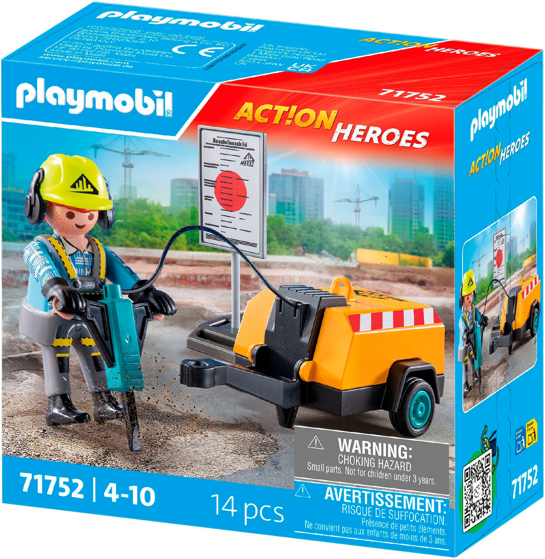 Playmobil® Konstruktions-Spielset »Bauarbeiter mit Meißel (71752), Playmobil Action Heroes«, (14 St.)