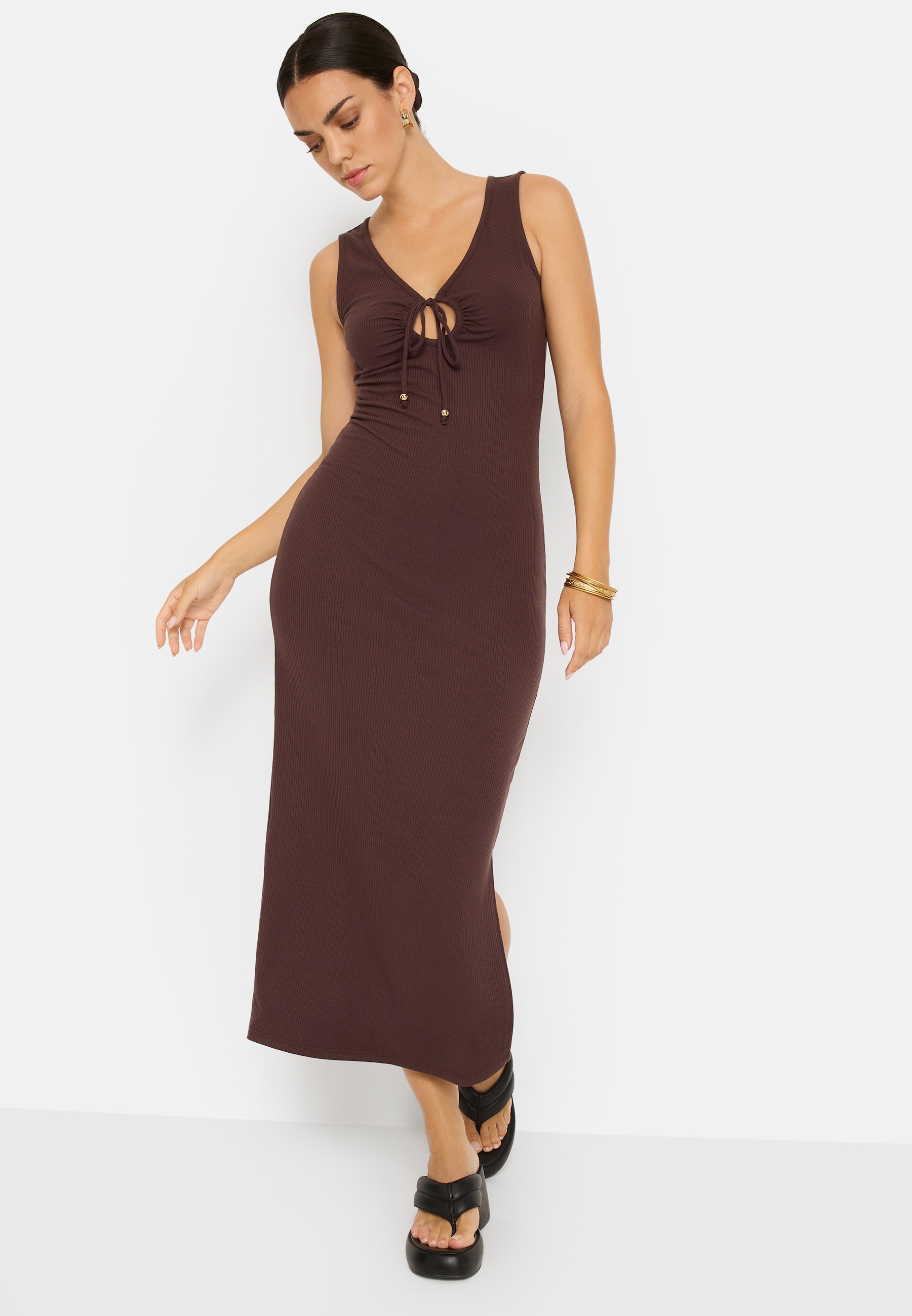 LSCN by LASCANA Maxikleid Ohne Taschen aus weicher Rippware mit Cut-out-Detail, Rippkleid