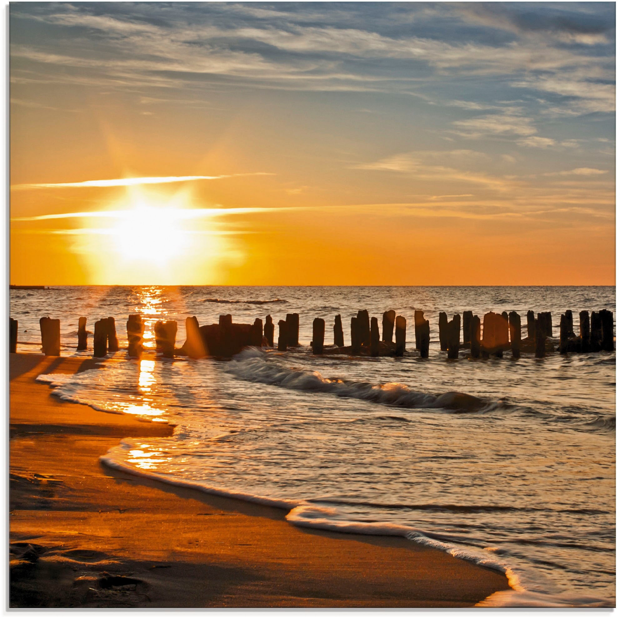 Glasbild »Schöner Sonnenuntergang am Strand«, Strand, (1 St.), in verschiedenen Größen