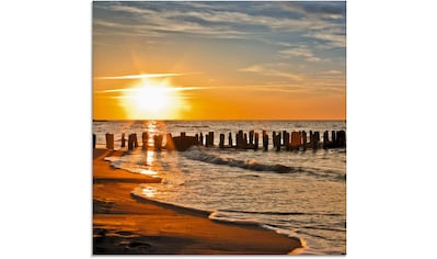 Glasbild »Schöner Sonnenuntergang am Strand«, Strand, (1 St.)