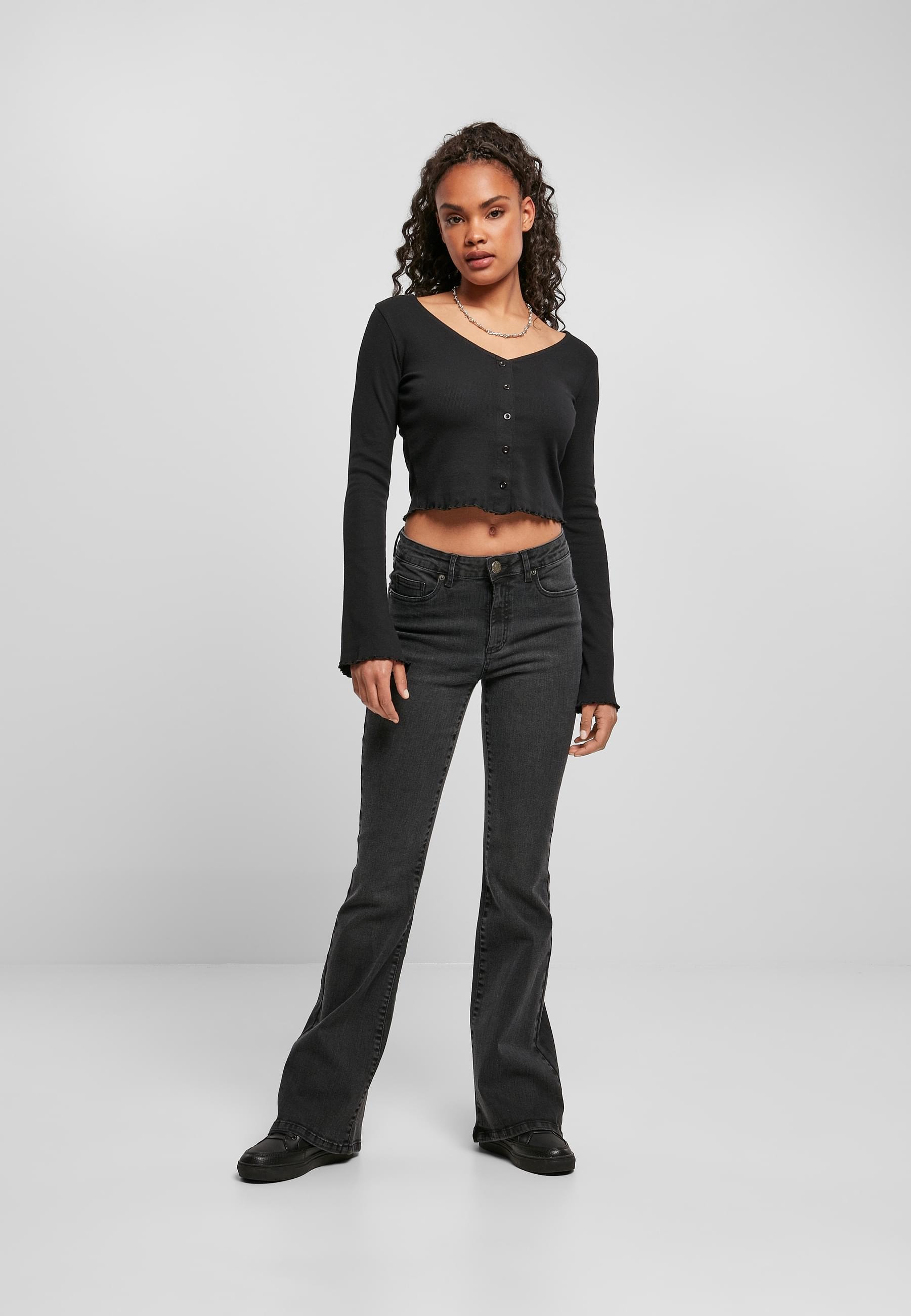 URBAN CLASSICS Langarmshirt »Urban Classics Damen Ladies Cropped Rib Cardigan«, (1 tlg.)