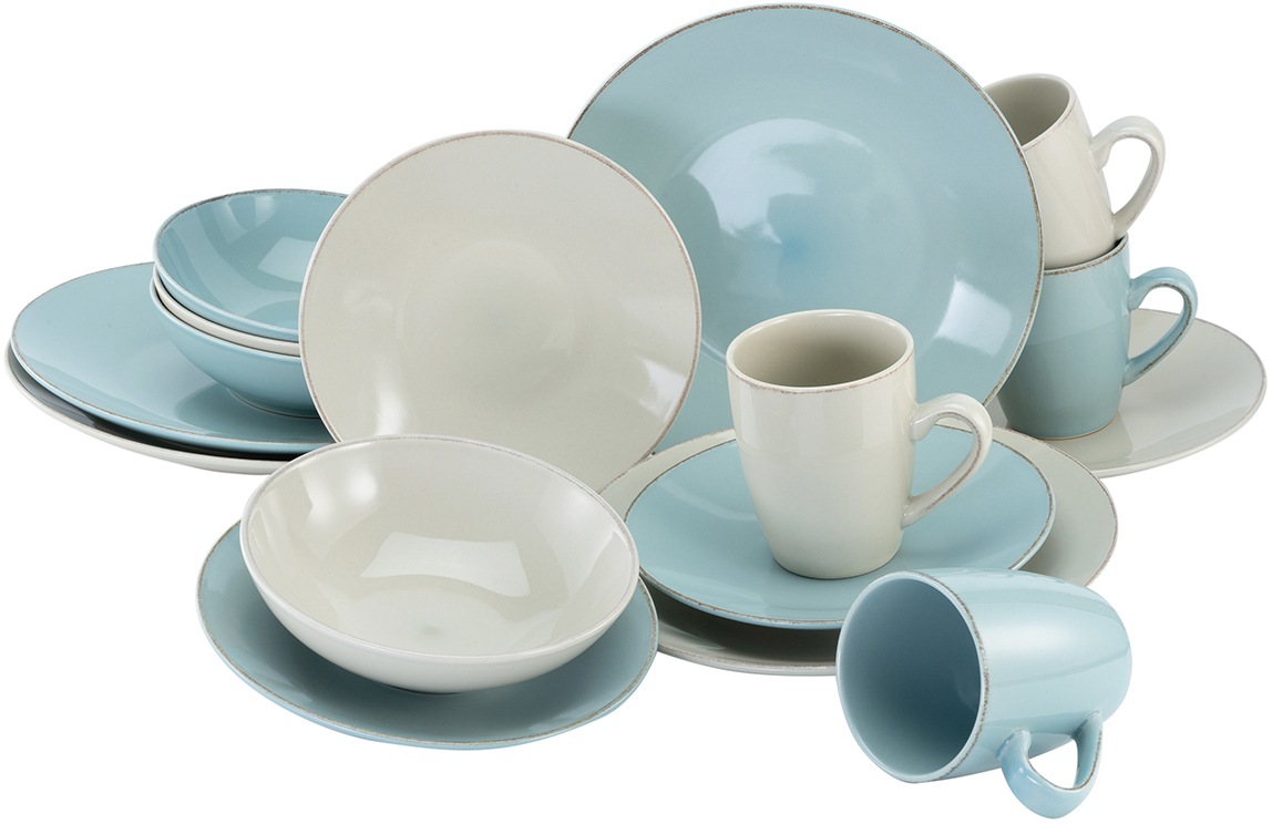 CreaTable Kombiservice »Geschirr-Set OSLO«, (Set, 16 tlg., Kaffeeservice und Tafelservice im Set, für 4 Personen), Service, mit nostalgischem Vintage Rand, 16 Teile, für 4 Personen