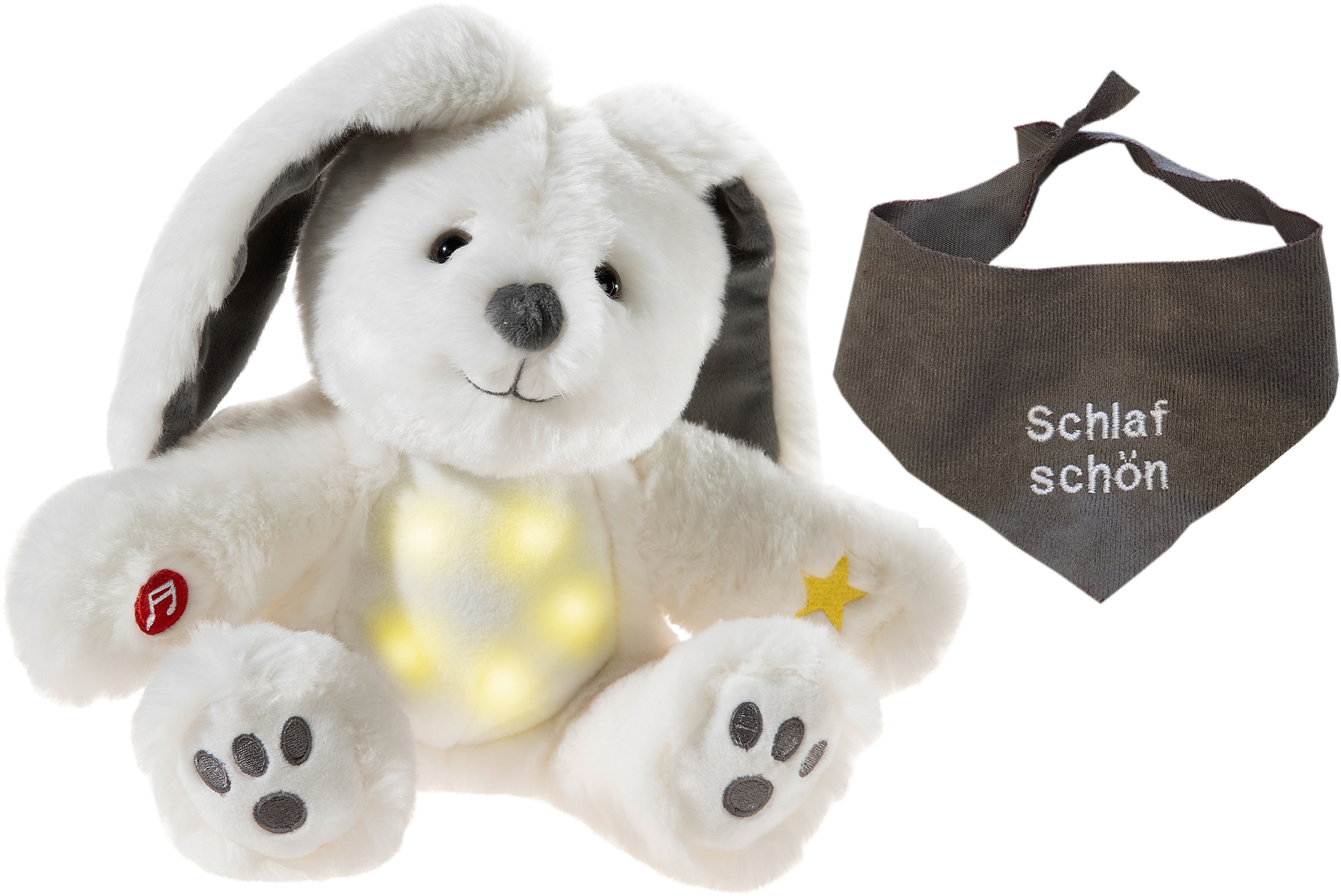 Heunec® Kuscheltier »Musiledi Hasi, 20 cm mit grauem Halstuch«, mit individueller Bestickung; Nachtlichtfunktion und Schlaflied