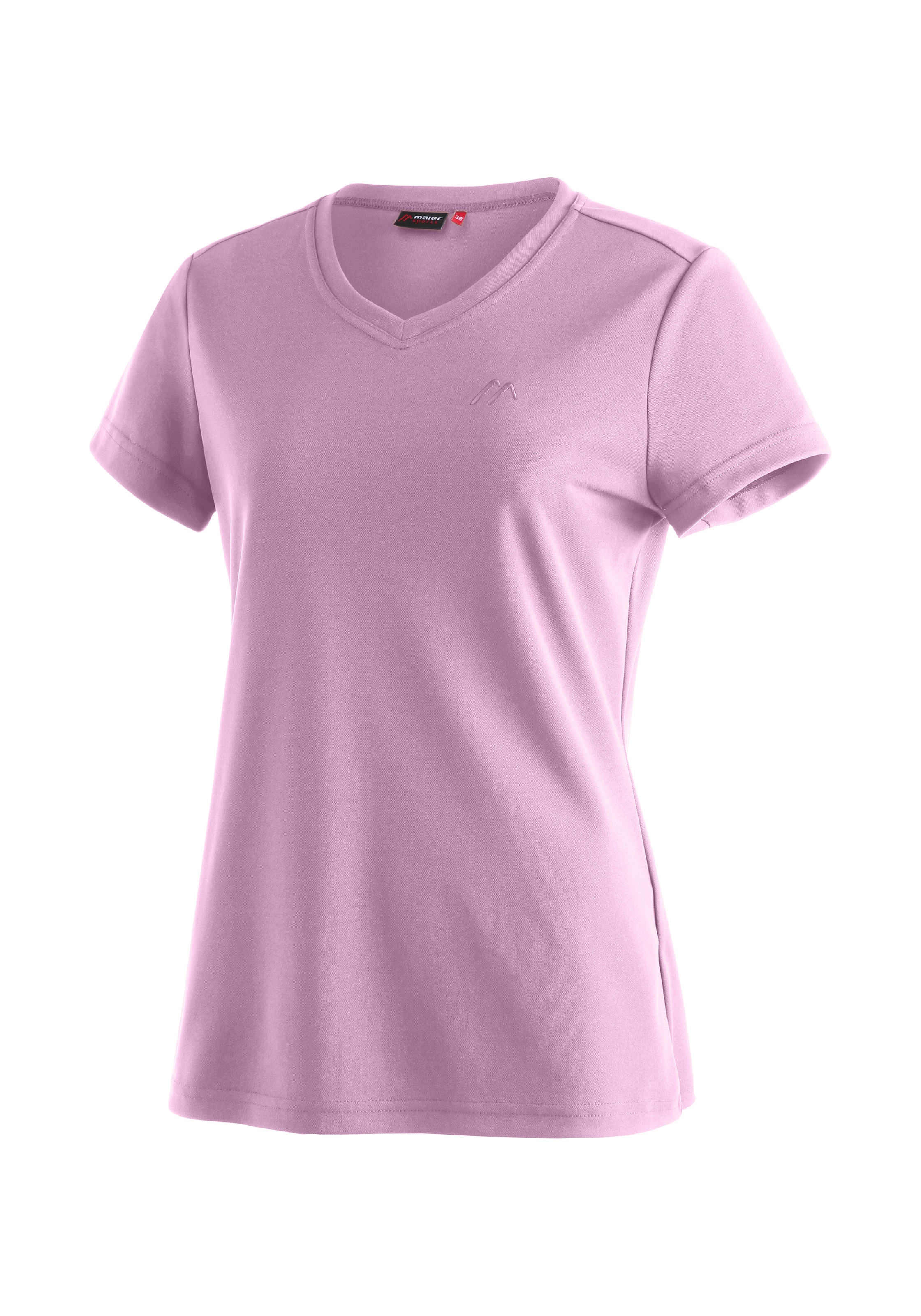 T-Shirt MAIER SPORTS "Trudy", Damen, Gr. 40, blassrosa, 100% Polyester, Rundhals, Shirts T-Shirt, Damen Kurzarmshirt, leichtes Sommer Funktionsshirt, V-Ausschnitt