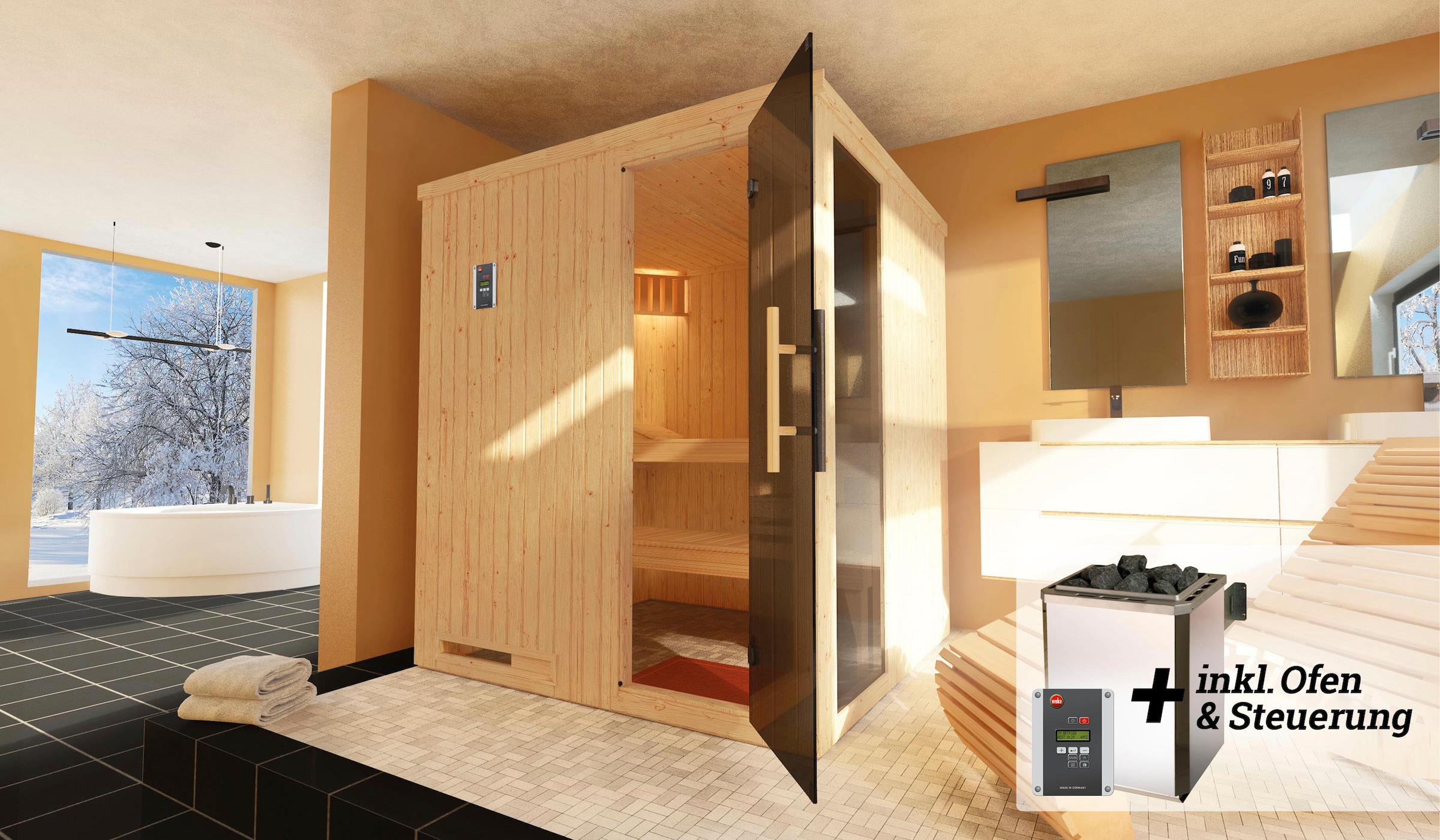 weka Sauna »Halmstad«, 7,5 kW-Ofen mit digitaler Steuerung