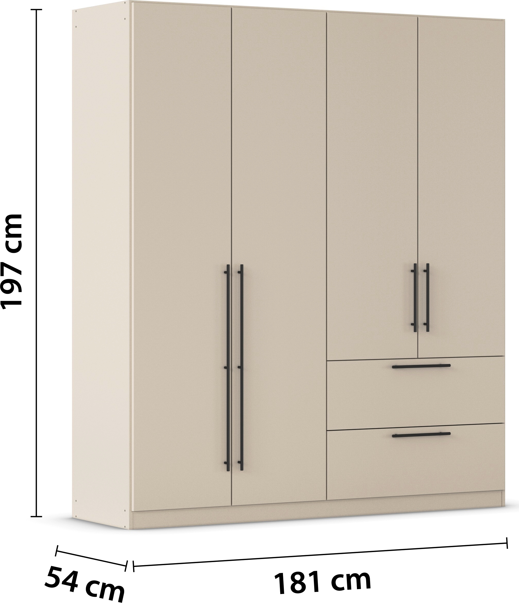 rauch Kleiderschrank »Drehtürenschrank Schrank Garderobe Wäscheschrank Schlafzimmer AVOLA«, (in 3 verschiedenen Ausstattungen BASIC/CLASSIC/PREMIUM), mit hochwertigen Stangengriffen aus Metall in Schwarz MADE IN GERMANY