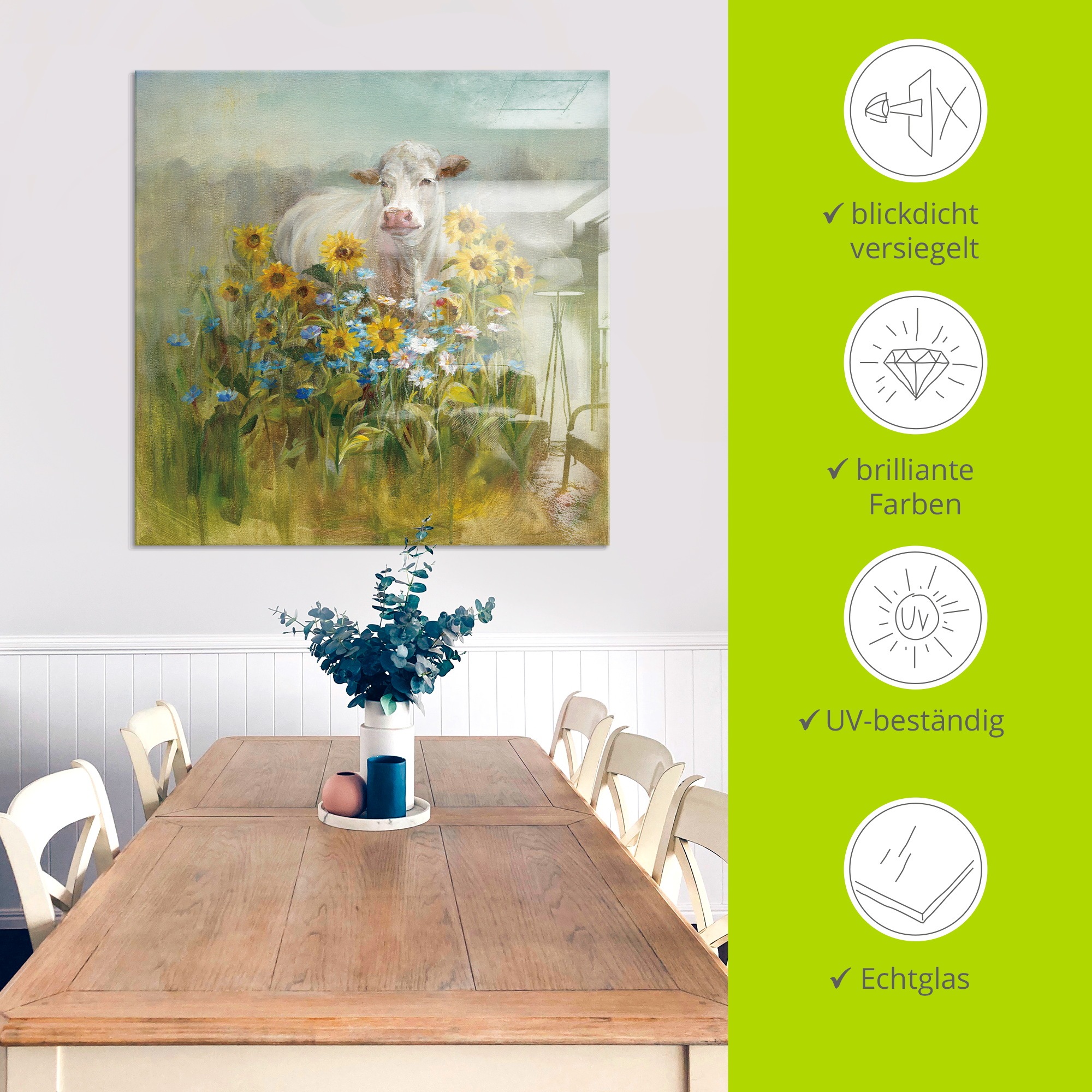 Artland Glasbild »Farm and Field I« Kuhbilder 1 Stk. tlg. in verschiedenen Größen