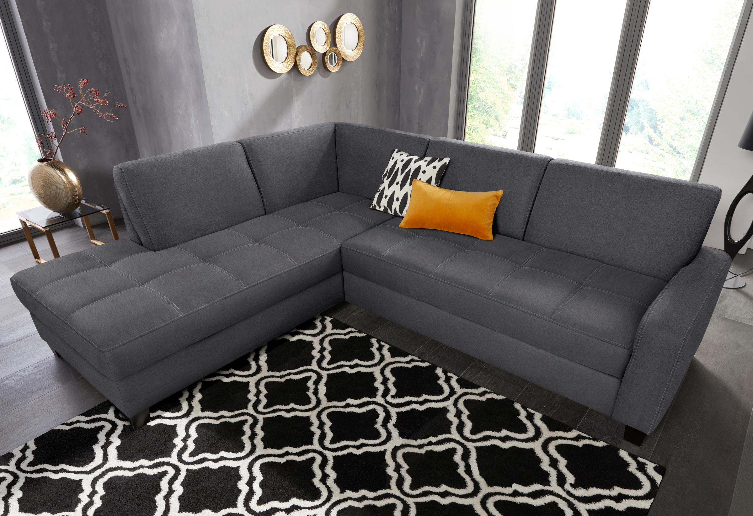DOMO collection Ecksofa »Florentina zeitlos und elegant, Sitznähte als Designelement, L-Form«, wahlweise mit Bettfunktion, mit Kontrastnaht, Komfortsitzhöhe 47cm