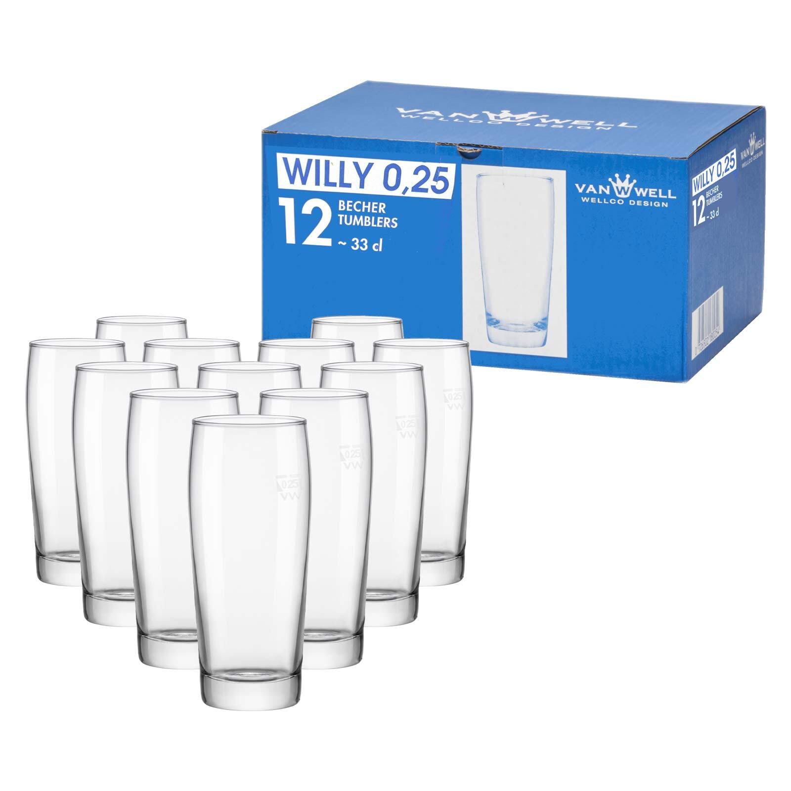 VAN WELL Bierglas "Willi Becher geeicht 0,25 l 12er Set transparent"transparent, Trinkgefäße
