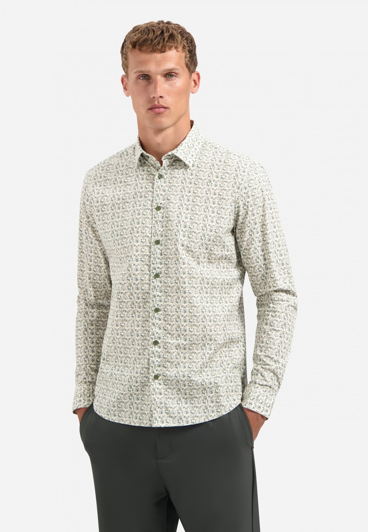 NO EXCESS Langarmhemd "No Excess Stretchhemd mit Print Shirt Stretch Allove günstig online kaufen