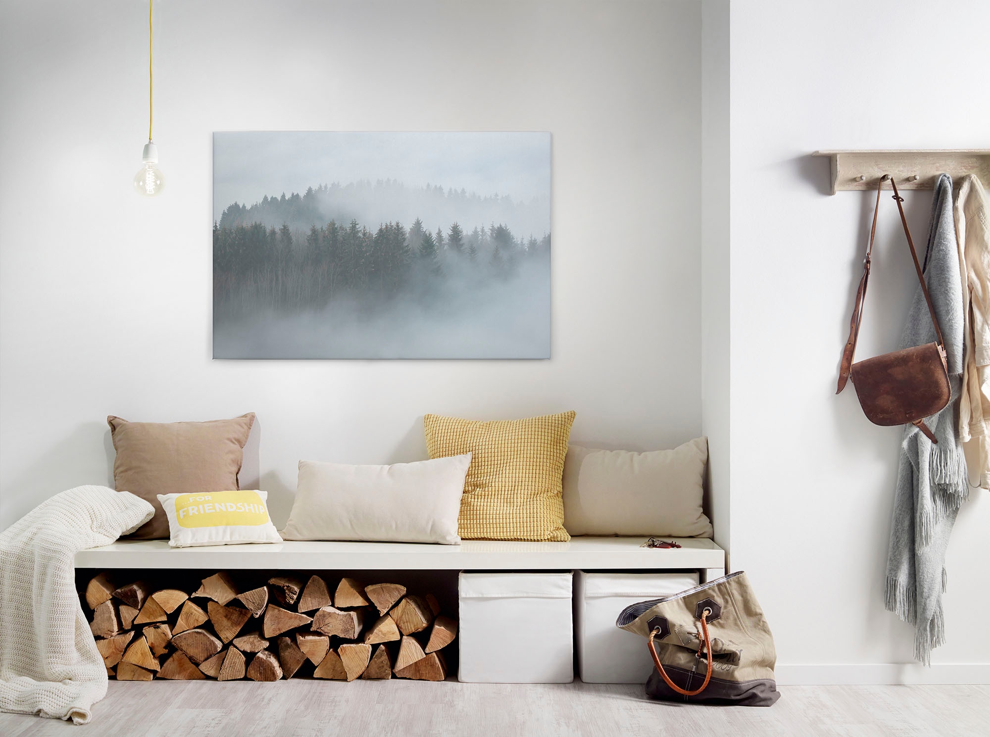 A.S. Création Leinwandbild "Misty Forest" Kunst Wald 1 Stk. tlg. Nebel Bild Keilrahmen Leinwand-Bild Wohnzimmer modern Wandbild Kinder