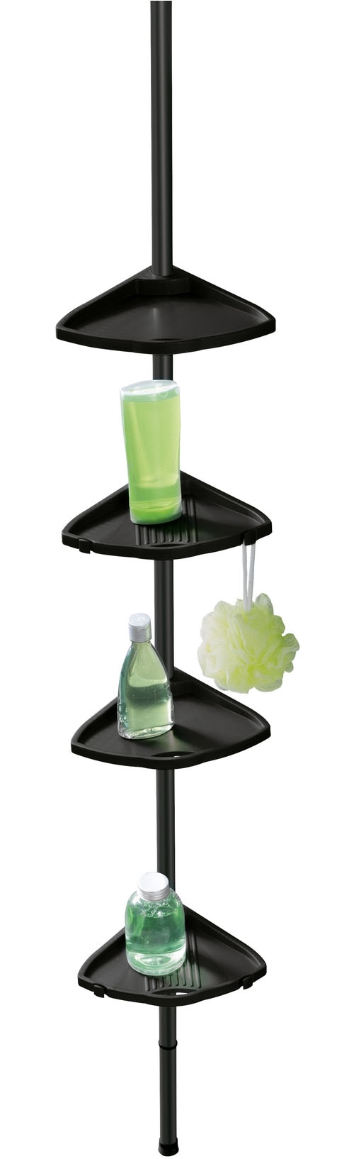 WENKO Duschregal »Compact« Eckregal mit 4 Ablagen und 8 Haken, Montage ohne Bohren, Aluminium