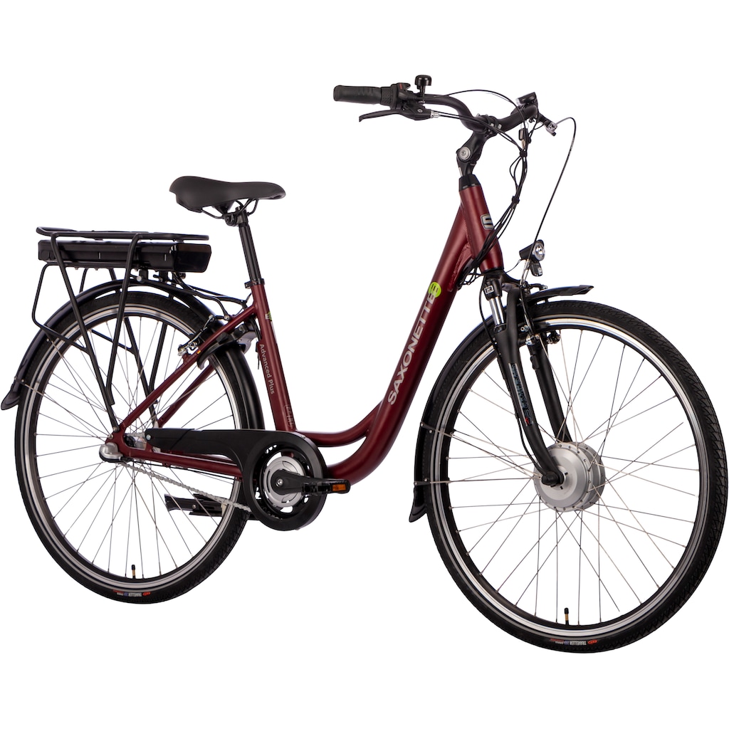 SAXONETTE E-Bike »Advanced Plus«, 3 Gang, Frontmotor 250 W, (mit Akku-Ladegerät), Damen E-Bike Cityrad mit Rücktrittbremse, integriertes Rahmenschloss