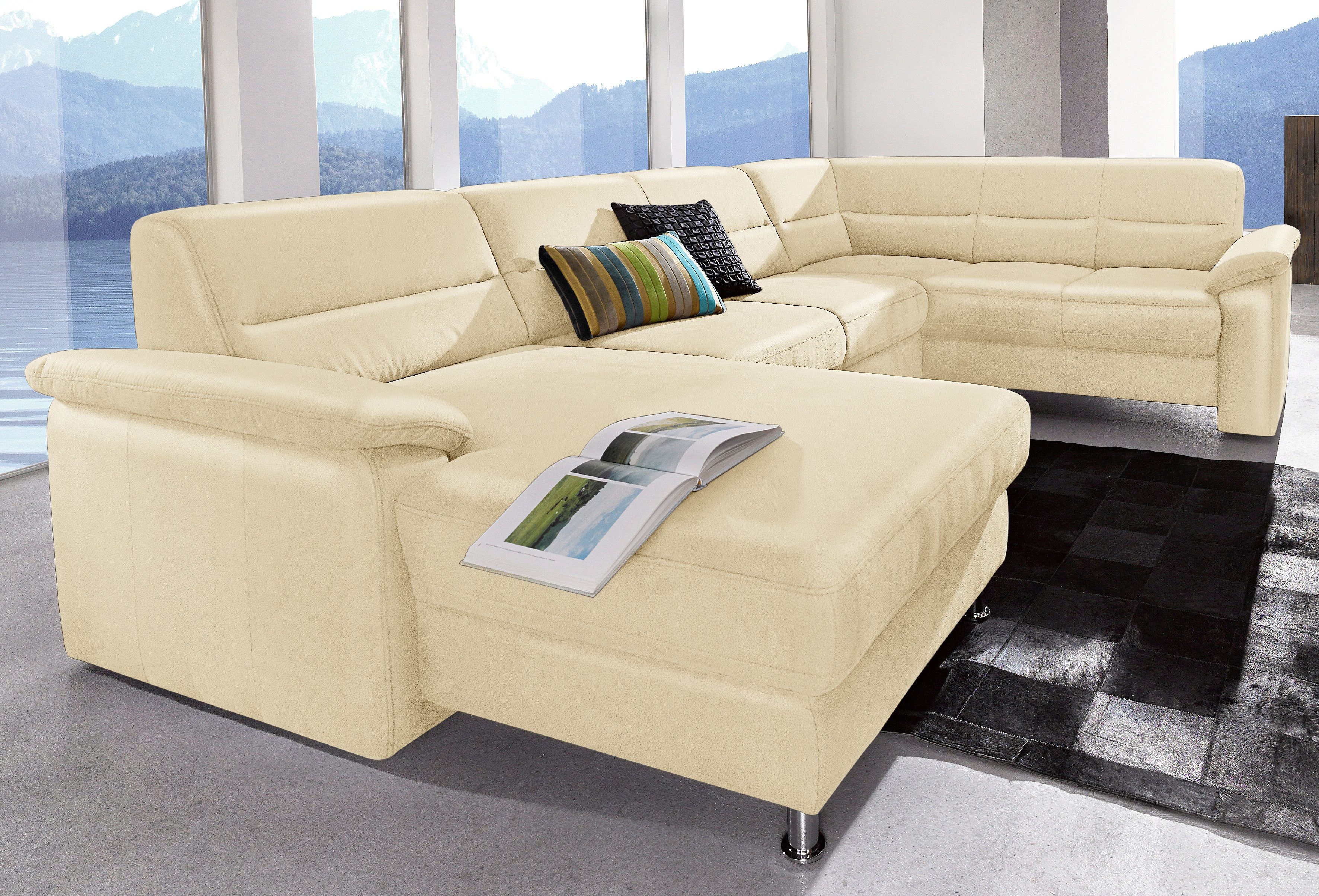 sit&more Wohnlandschaft "Ascara U-Form, B:312cm, klassisches Design, Taschenfederkernpolsterung" inklusive Boxspring/Federkern-Polsterung, wahlweise mit Schlaffunktion