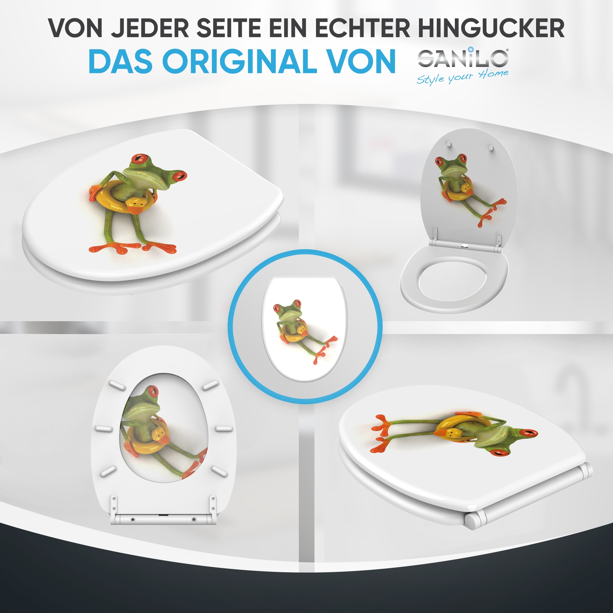Sanilo WC-Sitz »Froggy mit Absenkautomatik & Quick Release« Premium Toilettendeckel, abnehmbar, leichte Montage von oben