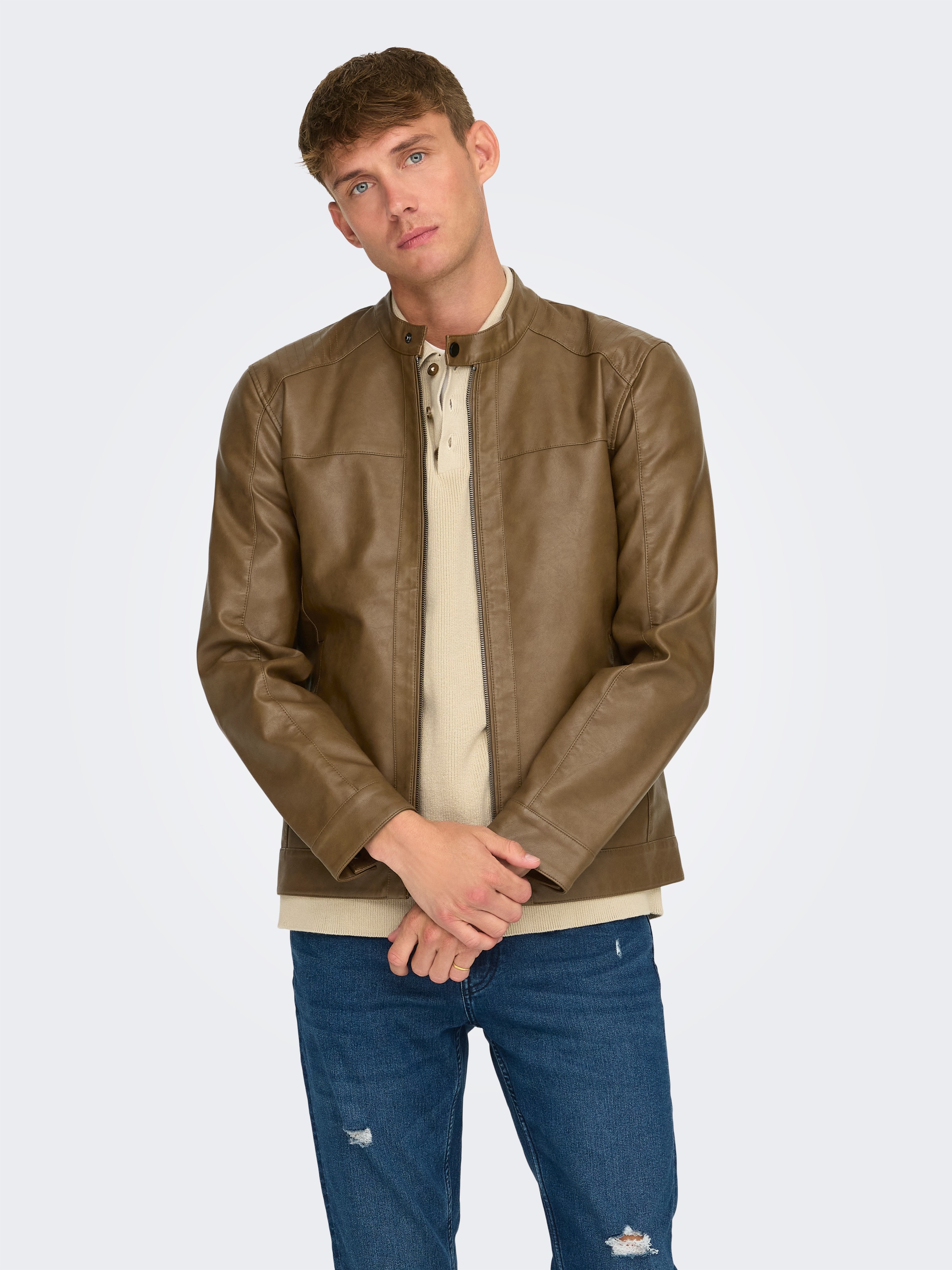 ONLY & SONS Bikerjacke »MIKE PU RACER JACKET«, ohne Kapuze