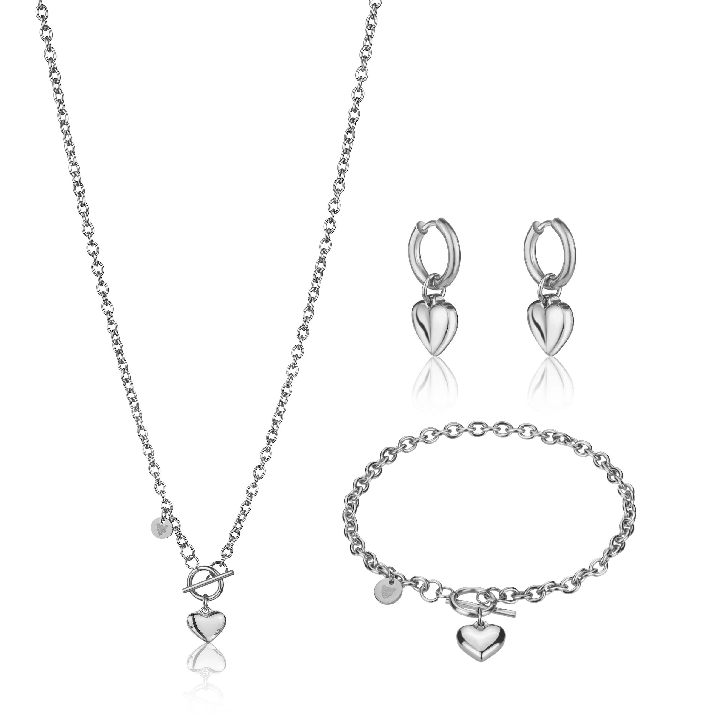 Ohrring und Ketten Set MARC LAUDER "MS008S", silber, Schmuck_Sets, Damen, 46cm/19.5cm, Edelstahl, 46cm/19.5cm