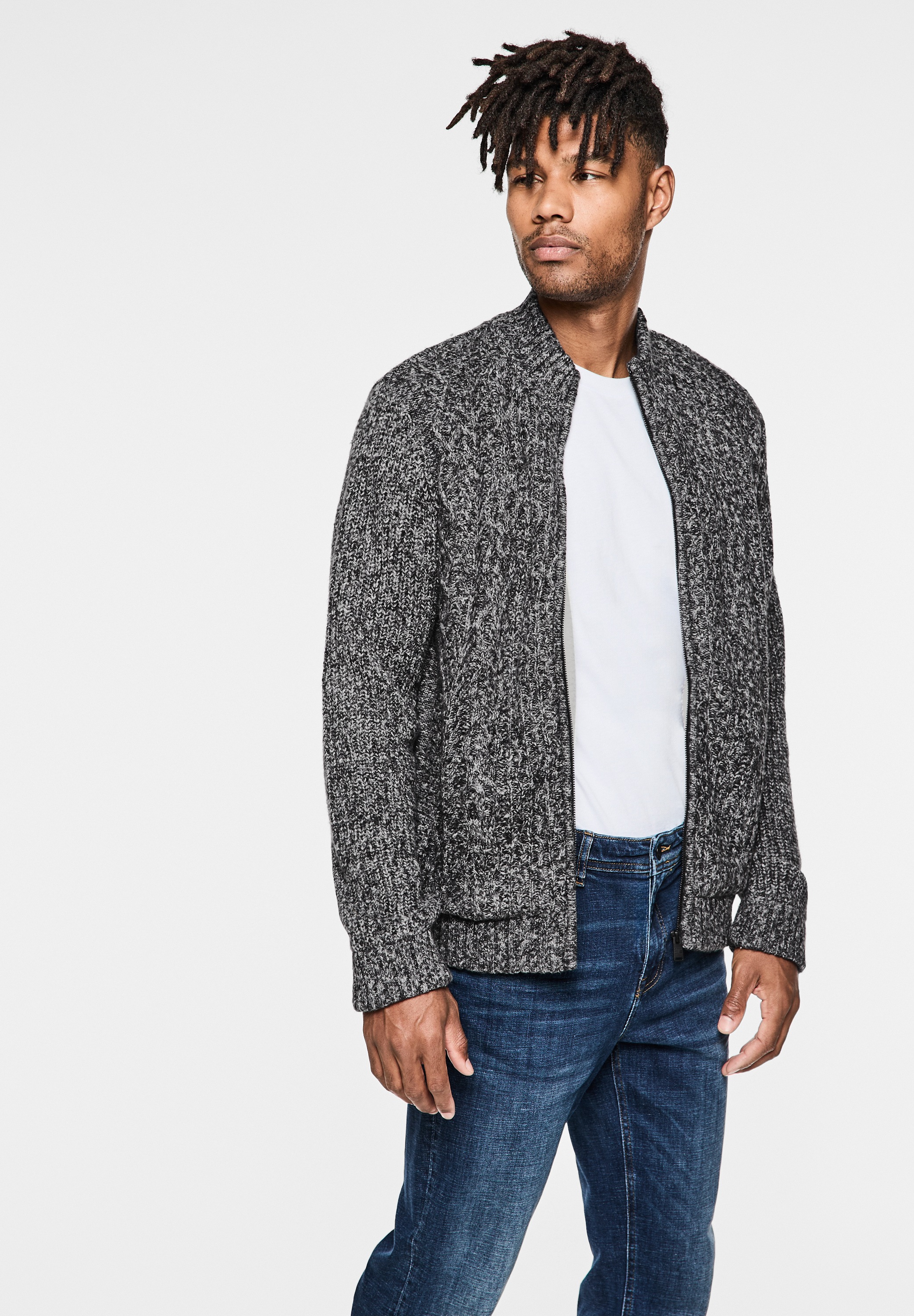 STREET ONE MEN Strickjacke, mit Stehkragen
