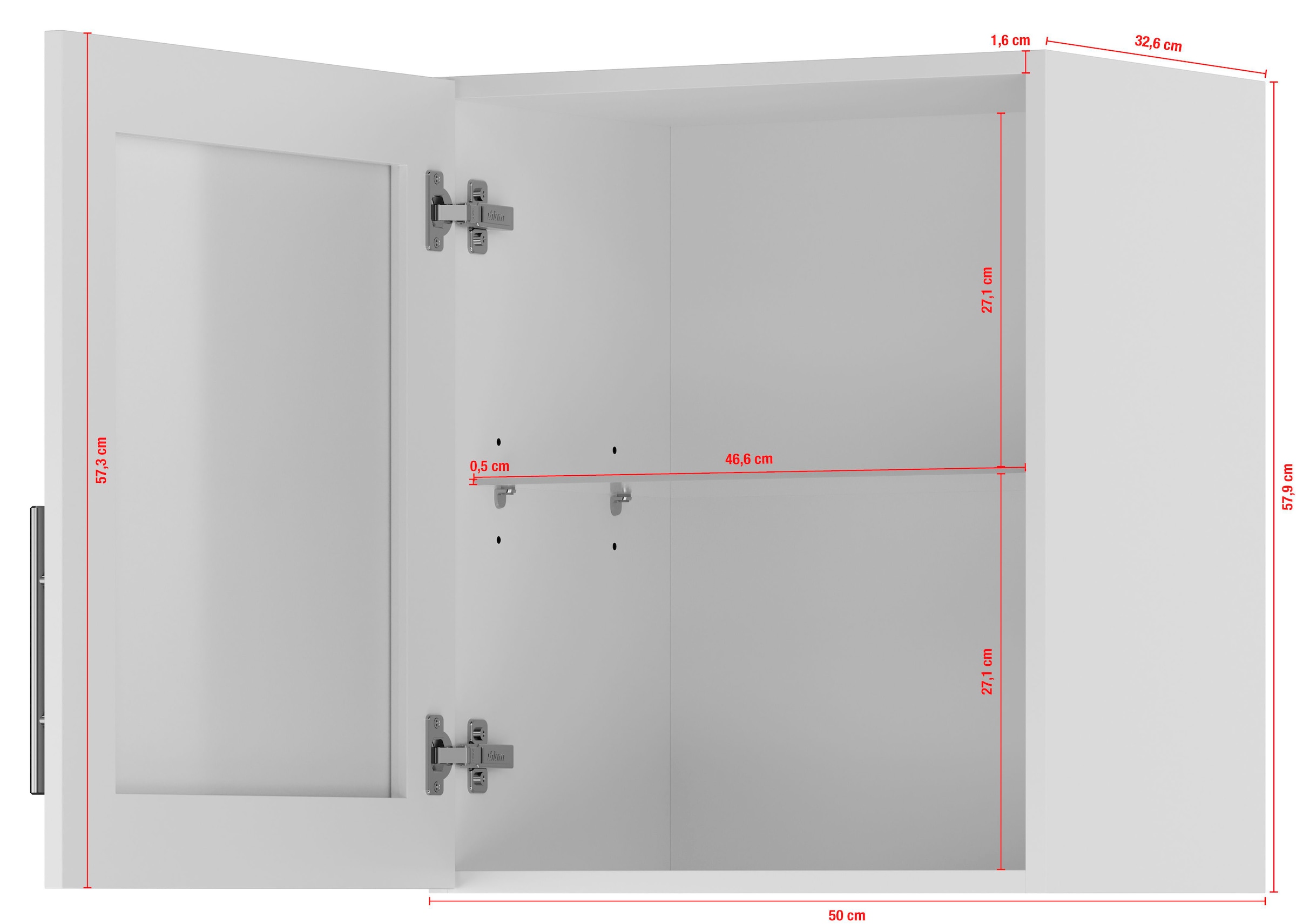 IMPULS KÜCHEN Glashängeschrank »"Prag", Breite/Höhe: 50 oder 60/57,9 cm«, vormontiert, mit Glasdrehtür, mit verstellbarem Glasfachboden