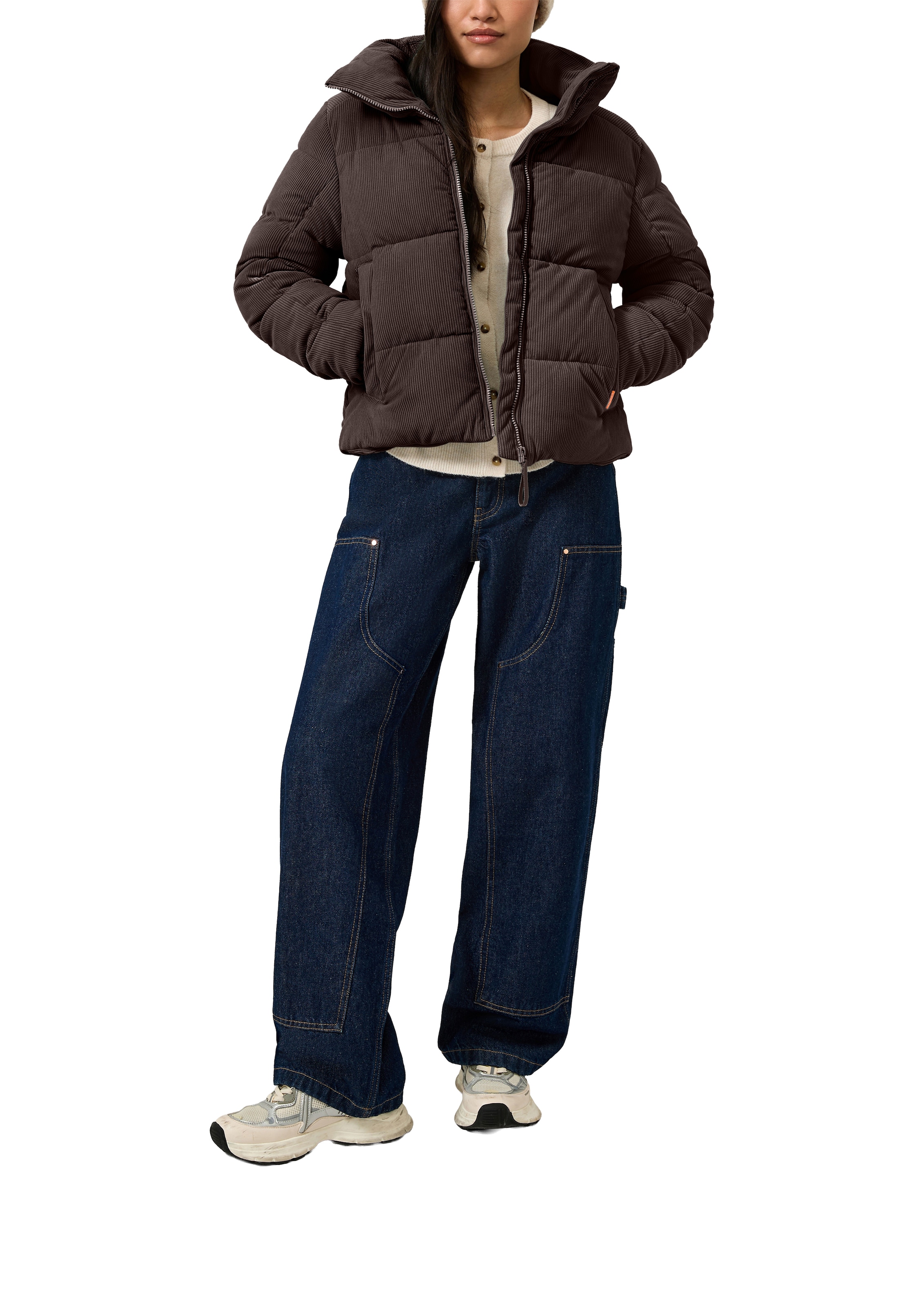 QS Steppjacke ohne Kapuze Winterjacke in Cord-Optik mit Stehkragen