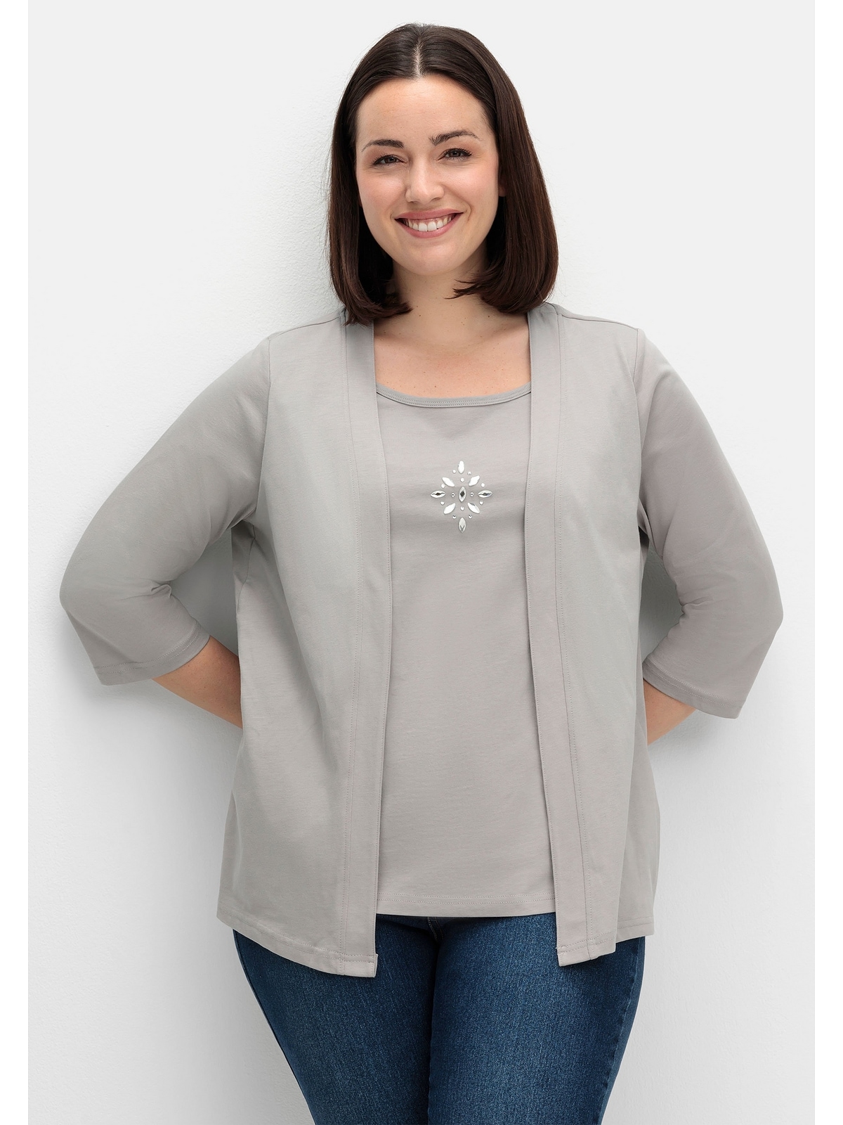 Sheego 2-in-1-Shirt »Große Größen«, mit 3/4-Ärmeln und Glitzerdetail