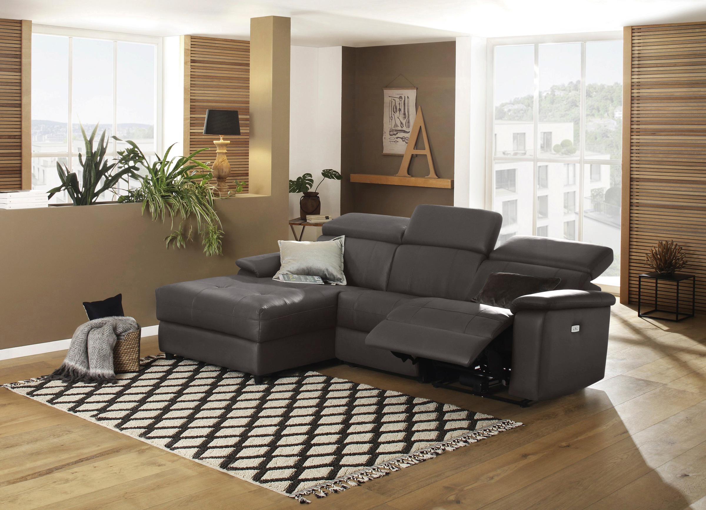 Home affaire Ecksofa »Binado, L-Form,«, mit manueller oder elektrischer Relaxfunktion mit USB-Anschluss