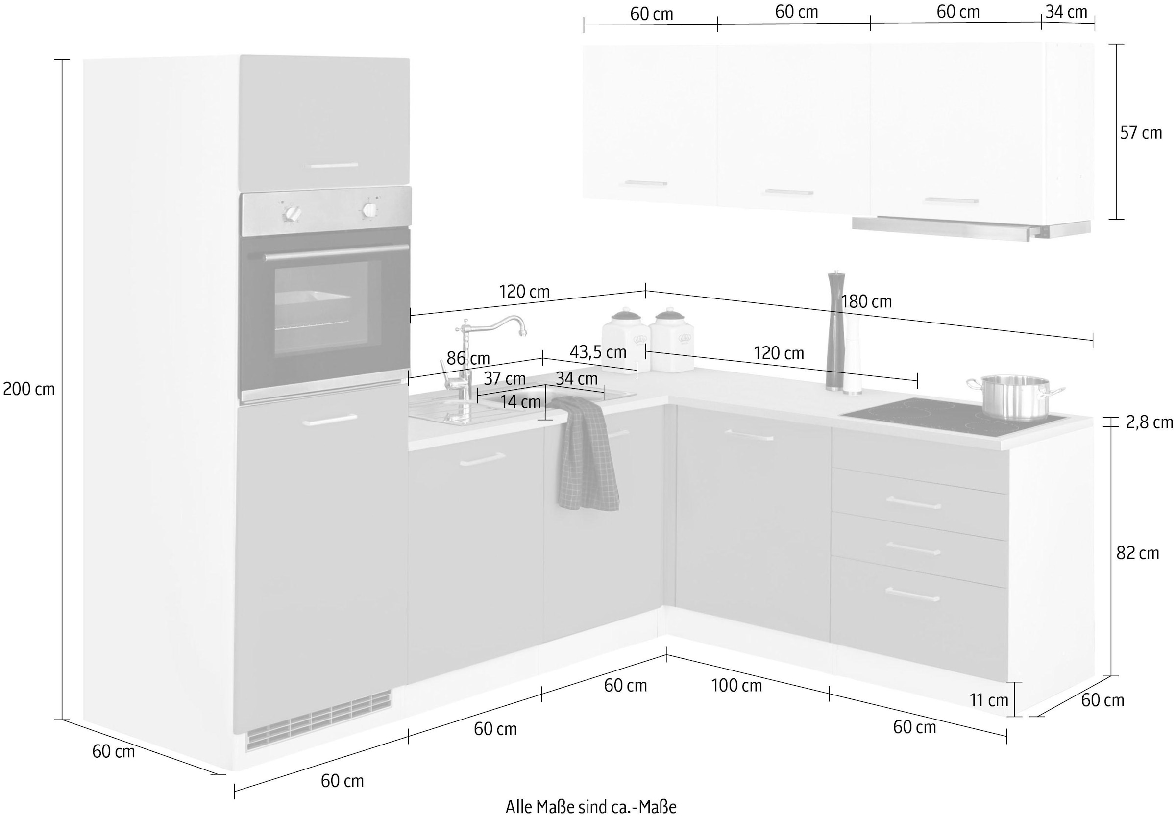 HELD MÖBEL Winkelküche »Visby«, mit E-Geräte, Winkel 240 x 180cm inkl. Kühlschrank u. Geschirrspüler