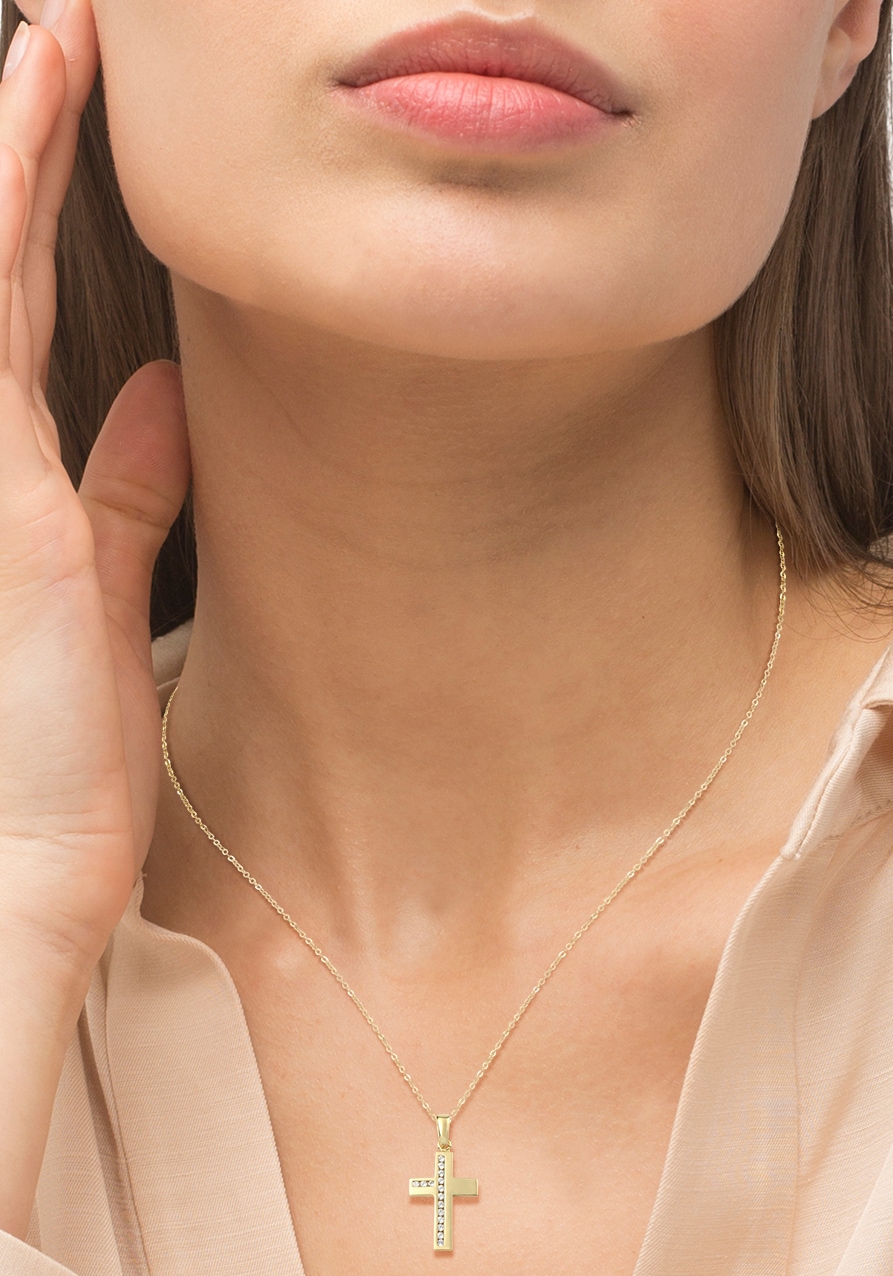 Amor Kette mit Anhänger »Kreuz, 2014242«, mit Zirkonia (synth.)
