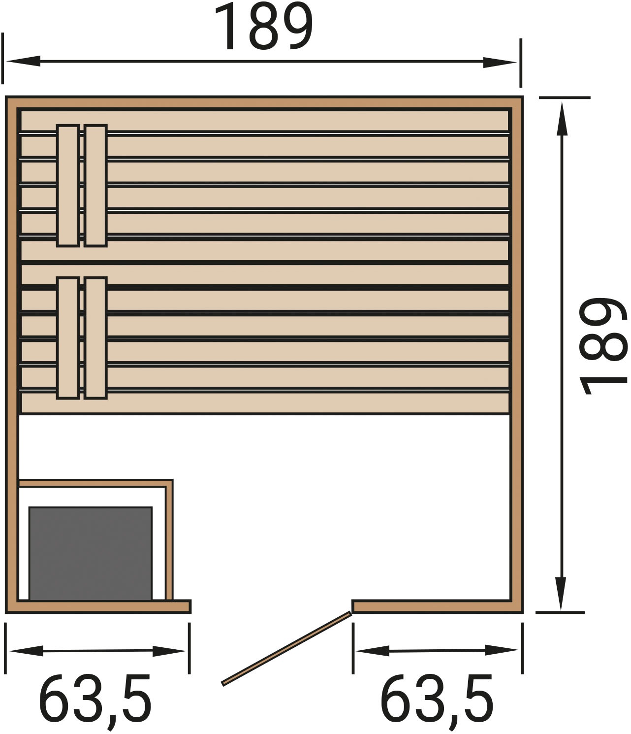 weka Sauna »Massivholzsauna VALIDA 3«, Blockbohlen, moderne Ganzglastür