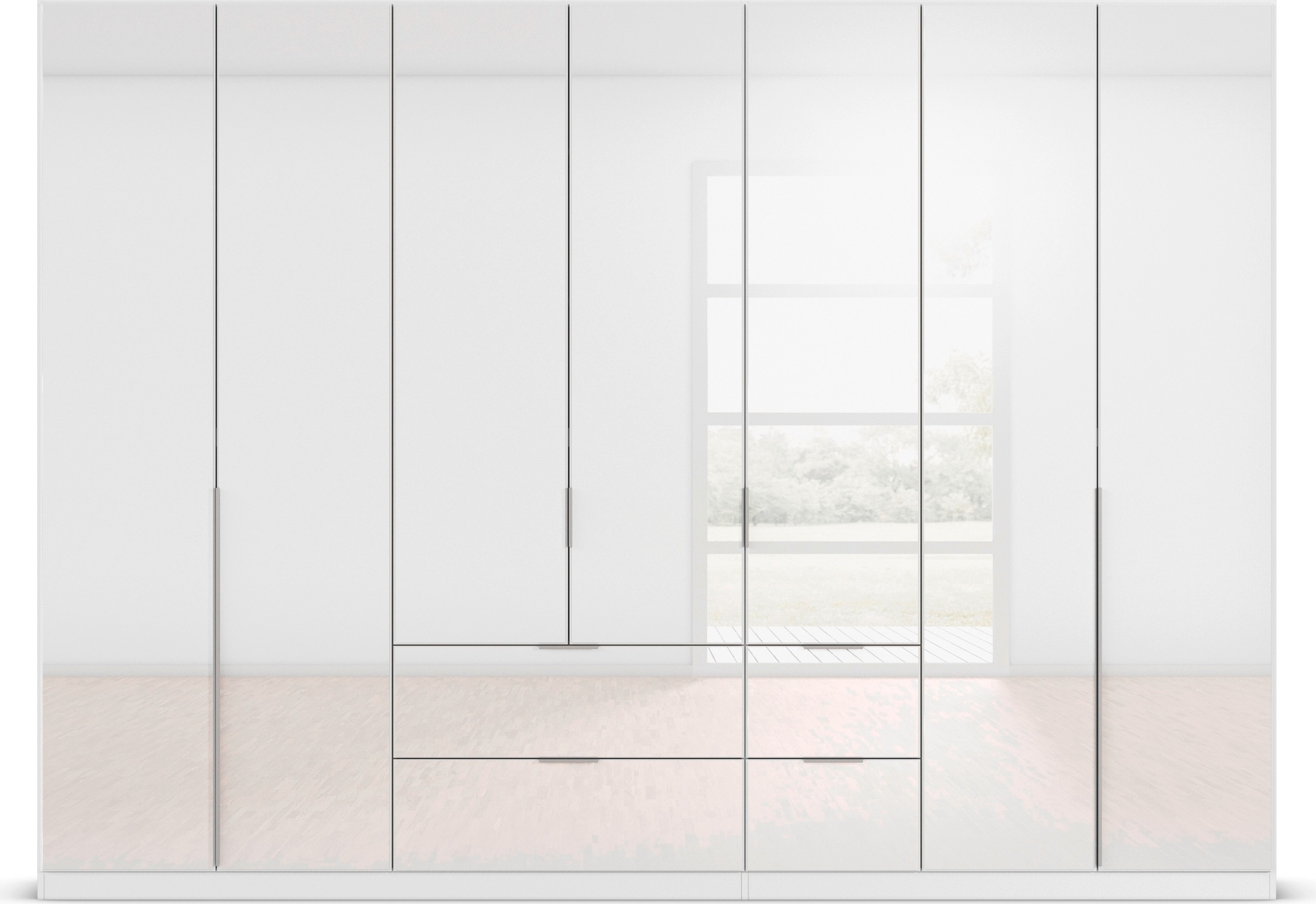 rauch Drehtürenschrank »Kleiderschrank Kleiderschränke Schrank Garderobe AGORDO mit Glasfront«, (in zwei Griff-Farben mit Glasfront), mit Außenschubkästen, in 6 Breiten und 2 Höhen MADE IN GERMANY