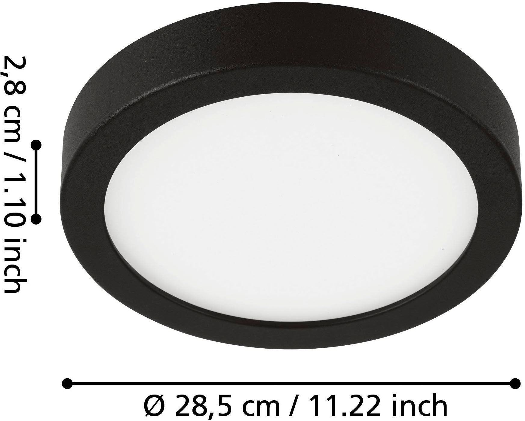 EGLO Aufbauleuchte »Fueva 5 Deckenleuchte, Deckenbeleuchtung, schwarz, weiß, Aufbaulampe« LED-Modul 1 Stk. Warmweiß Ø 28,5 cm, Aufbauleuchte, Bad-Deckenlampe, LED Aufbaulampe, IP44