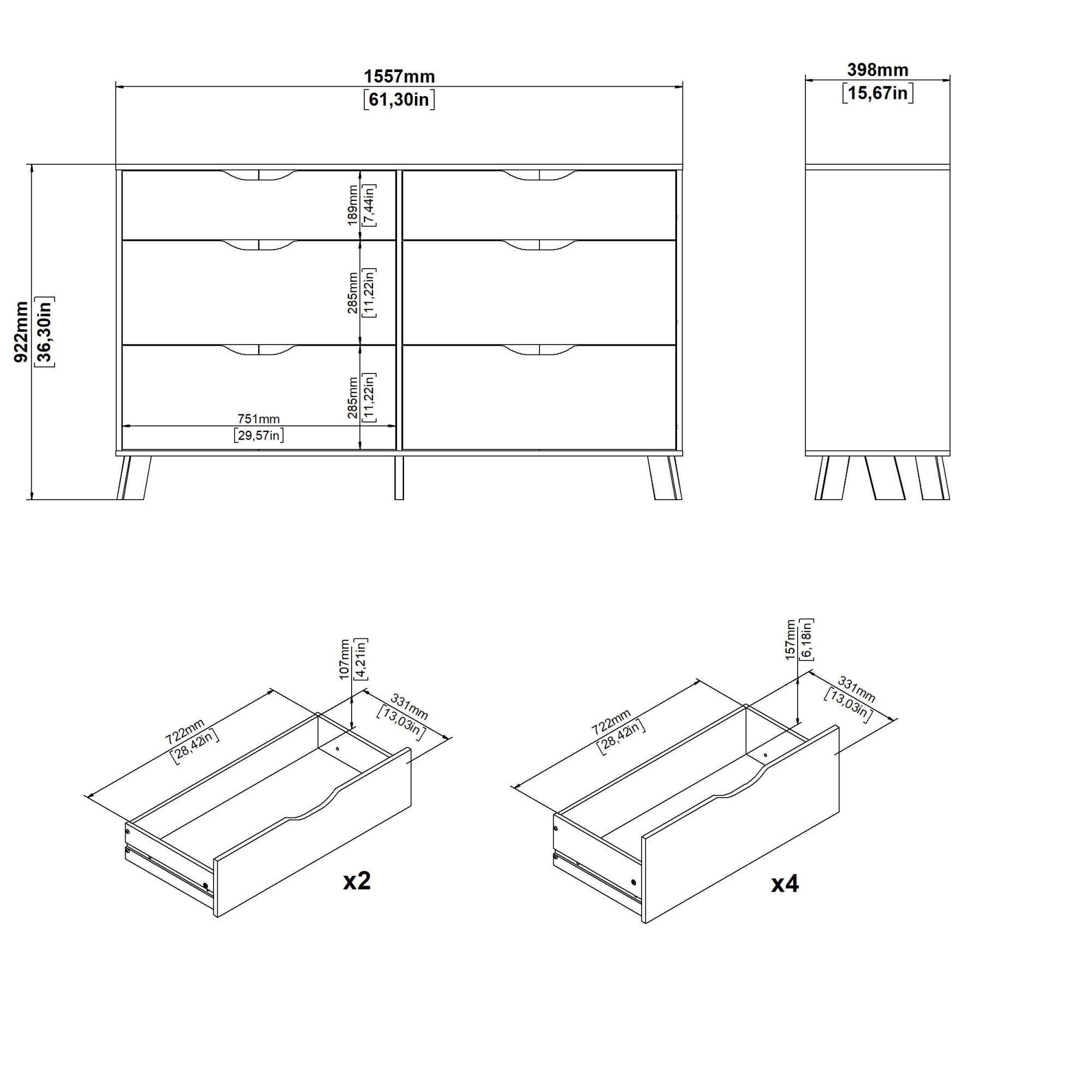 andas Kommode »Ikast, Schubladenschrank, Sideboard, Aufbewahrung, Stauraum«, 6 Schubladen, Eingriffsmulden, Breite 156 cm