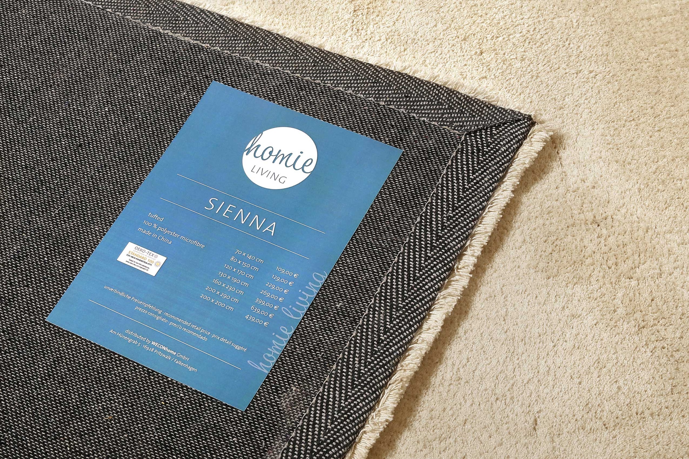 Teppich HOMIE LIVING "Sienna", beige (sand), B:200cm H:20mm L:200cm, Polyester, Teppiche, Teppich, Hochflor, Microfaser, uni, weich & kuschelig, Wohnzimmer, Schlafzimmer 3