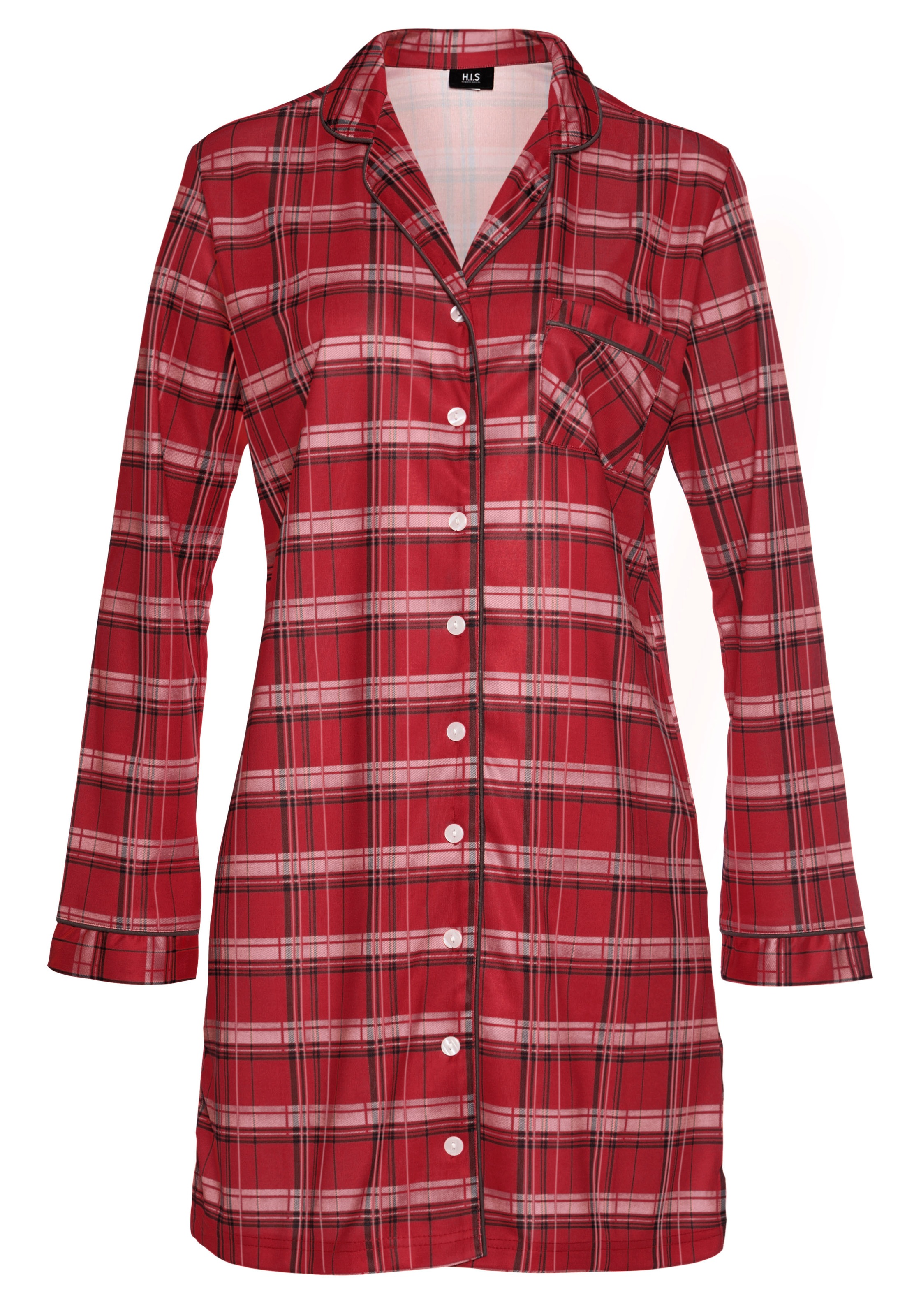 H.I.S Nachthemd 1-teilig, Brusttasche aus Flanell im Karo-Design günstig online kaufen