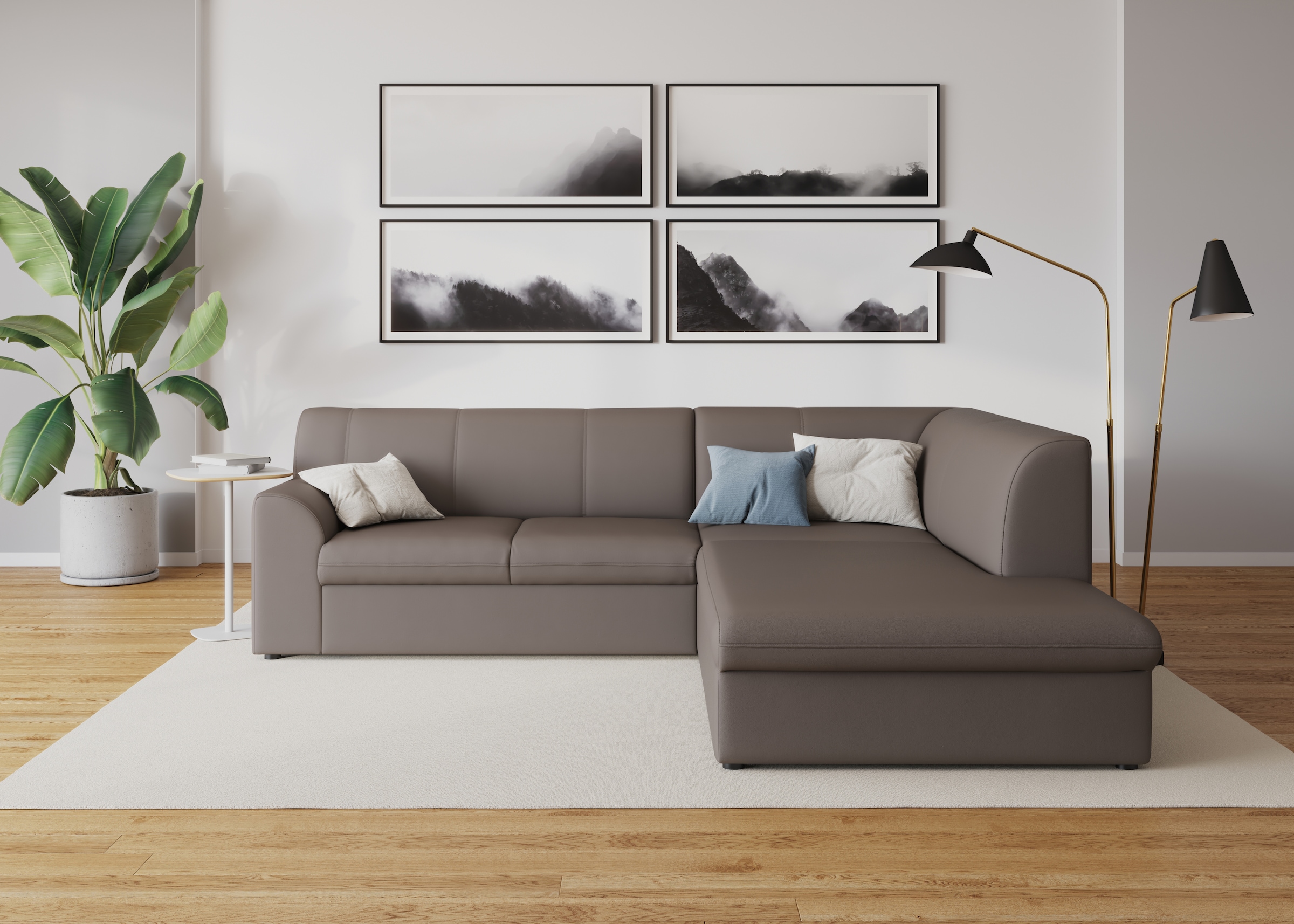 DOMO collection "Topper zeitlos elegant, kompakte StellmaßeL-Form" mit Ottomane, wahlweise mit Schlaffunktion