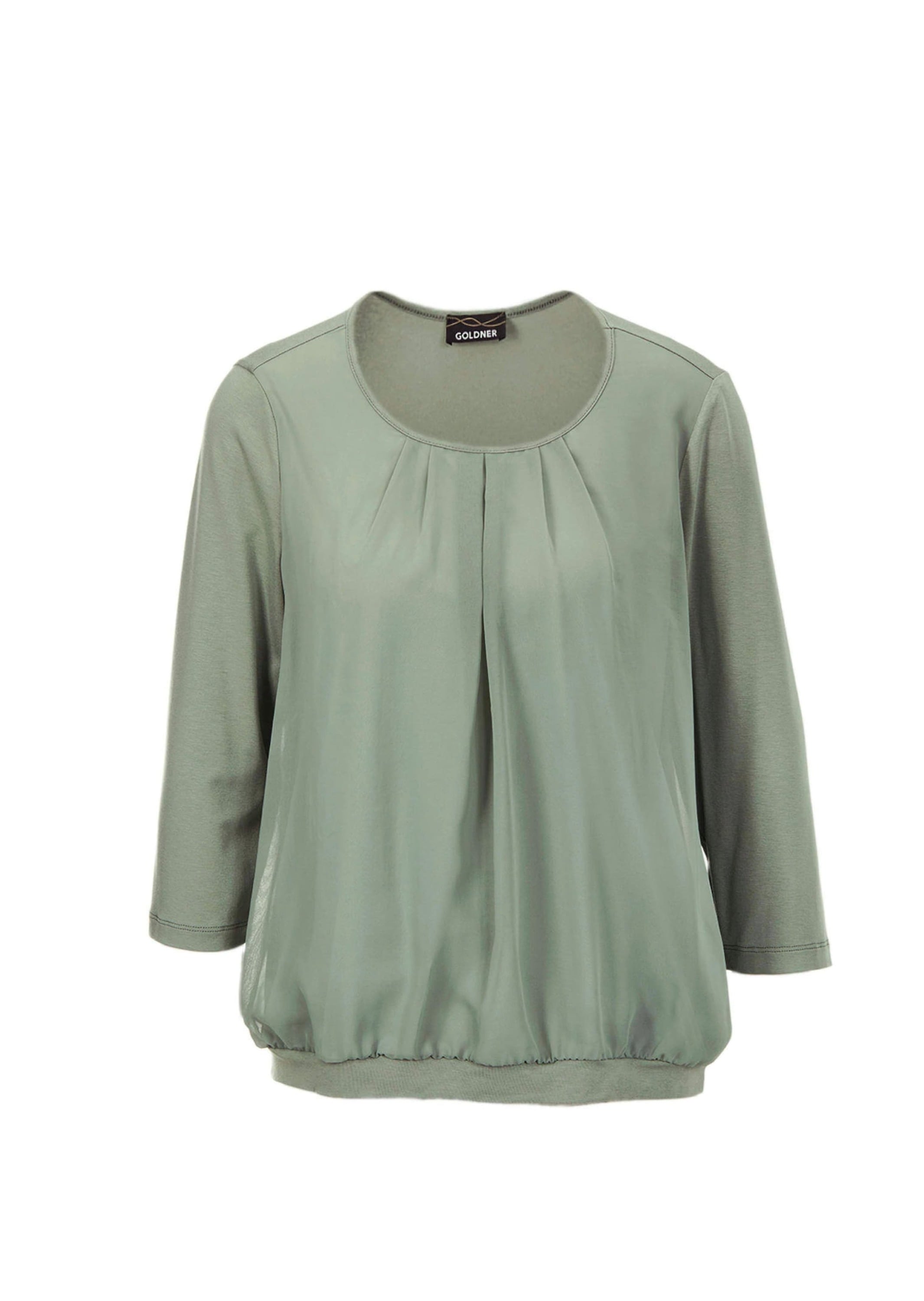 GOLDNER Kurzarmbluse »Chiffon-Shirt mit 3/4-Arm, Rundhals«
