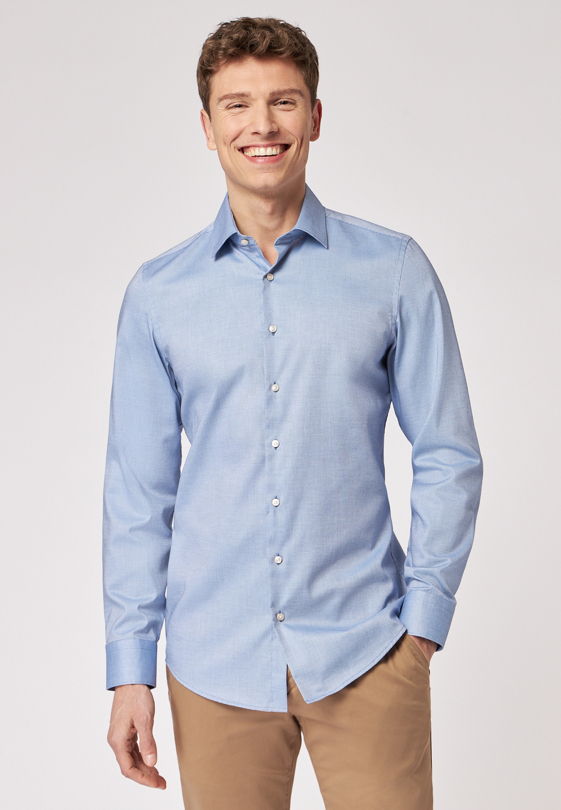 Roy Robson Businesshemd »Businesshemd im Slim Fit mit leichter Struktur«, mit Knopfleiste