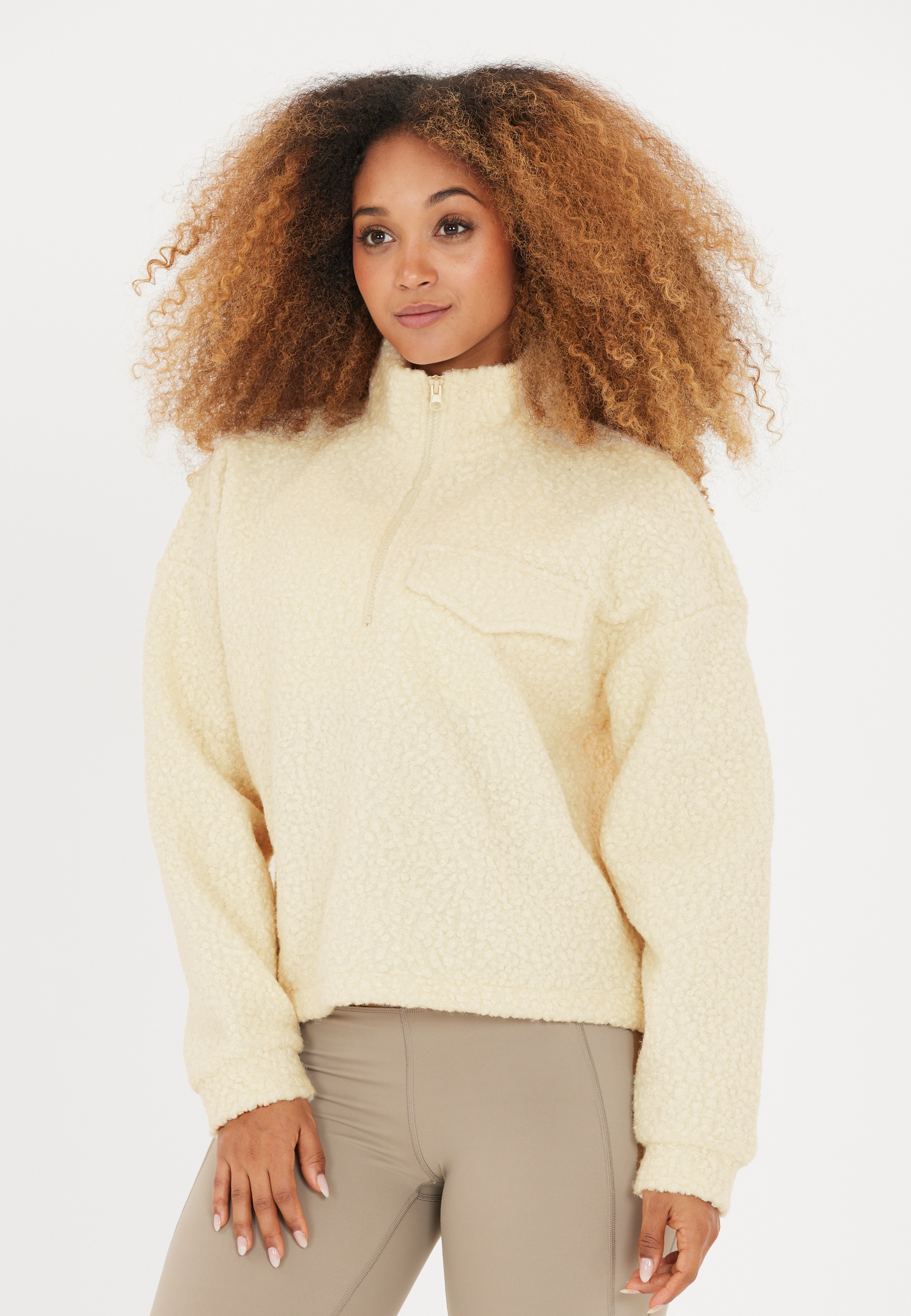 ATHLECIA Strickpullover »Florrie«, mit Teddy-Fleece und halbem Reißverschluss