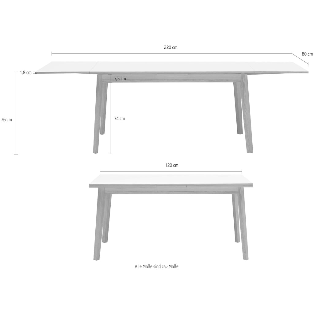 Hammel Furniture Esstisch »Basic Single, schnell innenliegende Einlegeplatten ausziehbar,«, 120(220)x80 cm, Melamin / Massivholz, stabiler dänische Design Tisch