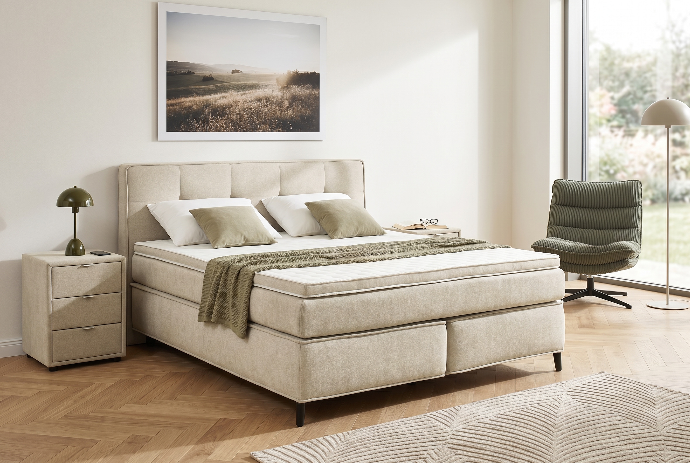 Jockenhöfer Gruppe Boxspringbett "CAPELLO, inkl. Taschenfederkernmatratze H3-H4 und 6cm Kaltschaumtopper" Bezug in verschiedenen Strukturstoffen, 160x200 oder 180x200 cm